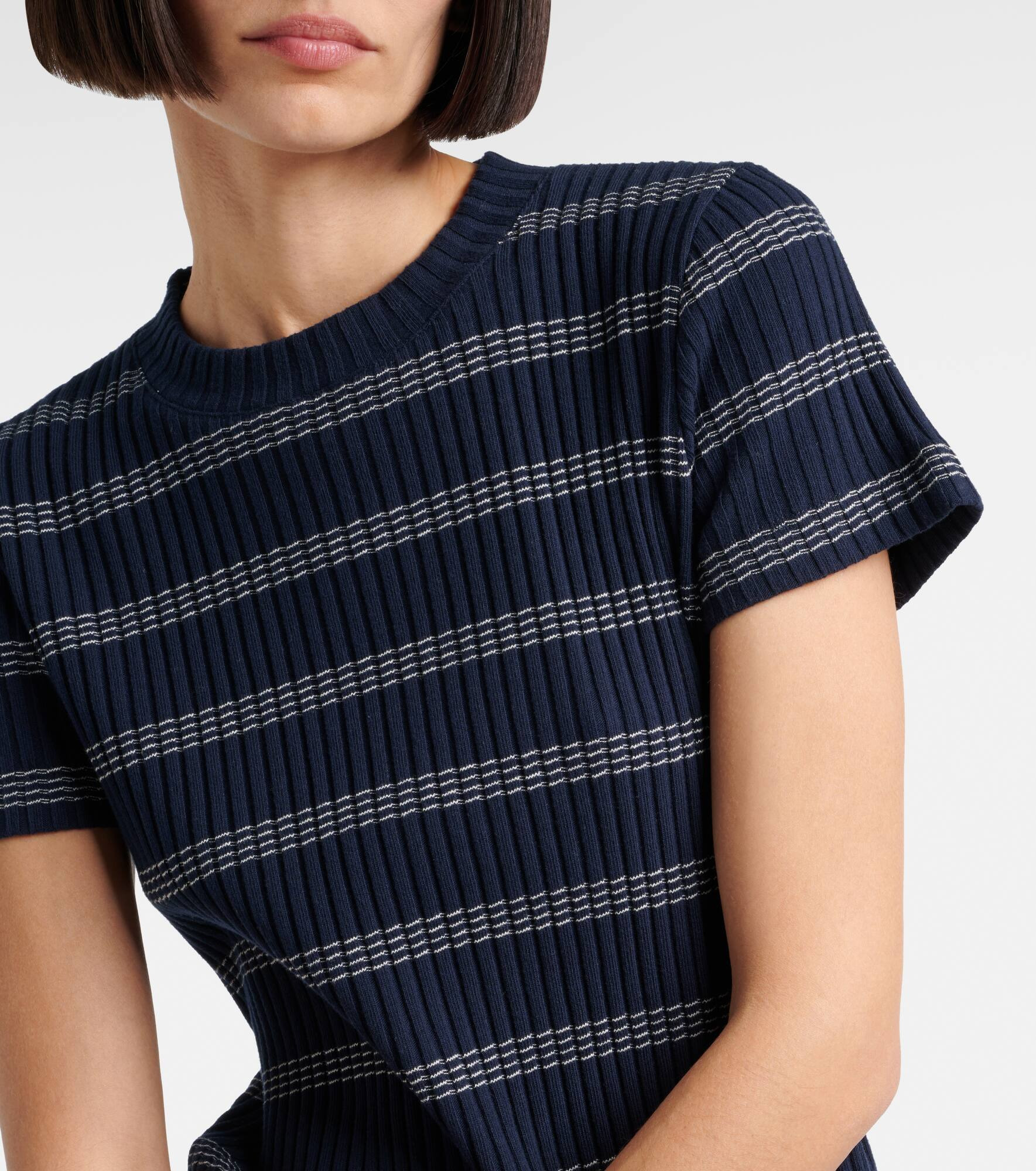 Ribbed-knit striped cotton-blend T-shirt - 4