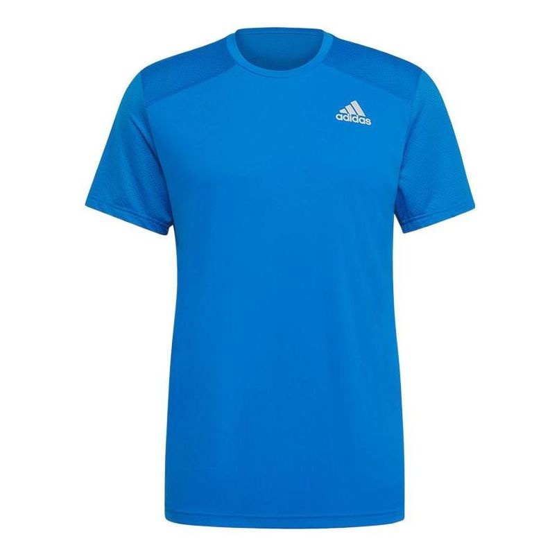 Men's adidas Solid Color Alphabet Logo Printing Short Sleeve Blue T-Shirt HB7463 - 1