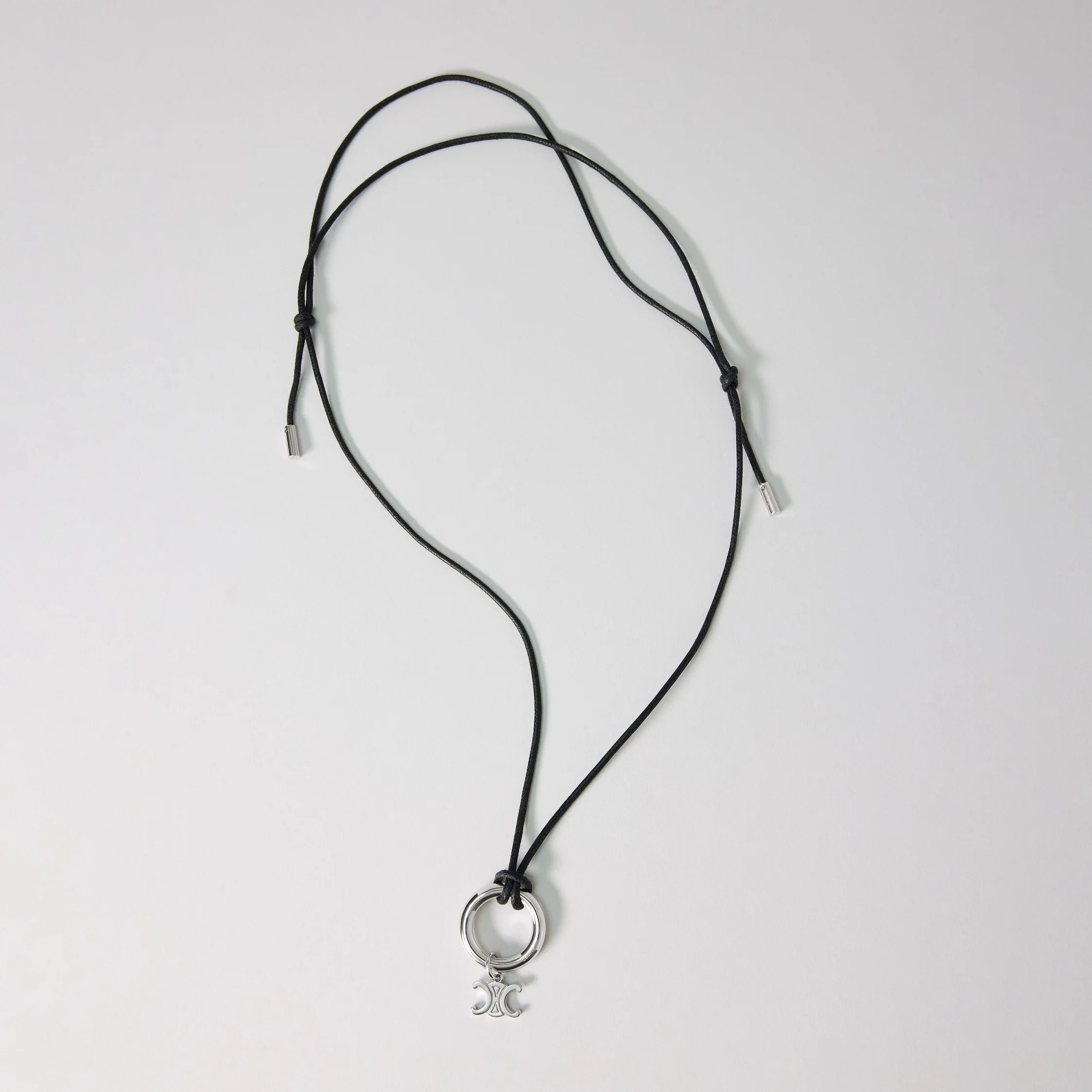 CELINE CHARMS TRIOMPHE NECKLACE IN COTTON AND BRASS WITH RHODIUM FINISH - 1