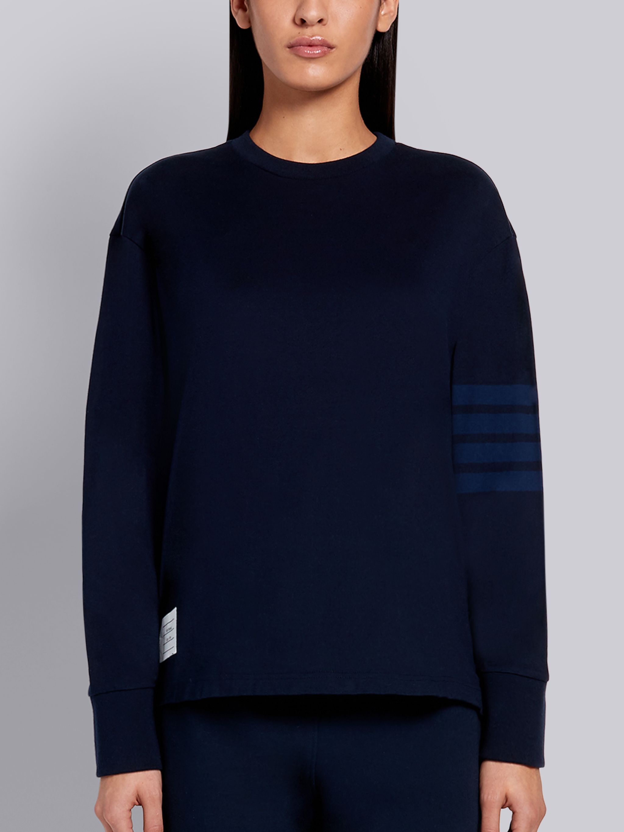 Navy Cotton Jersey Long Sleeve Tonal 4-Bar Rugby T-shirt - 1