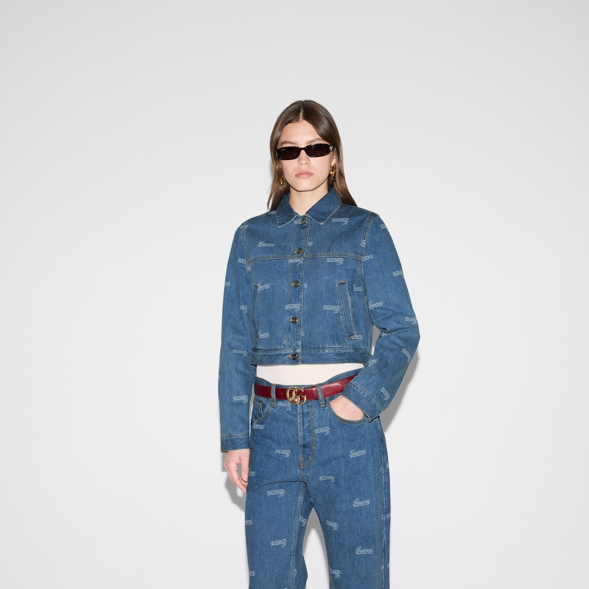 Denim jacket with lasered Gucci detail - 3
