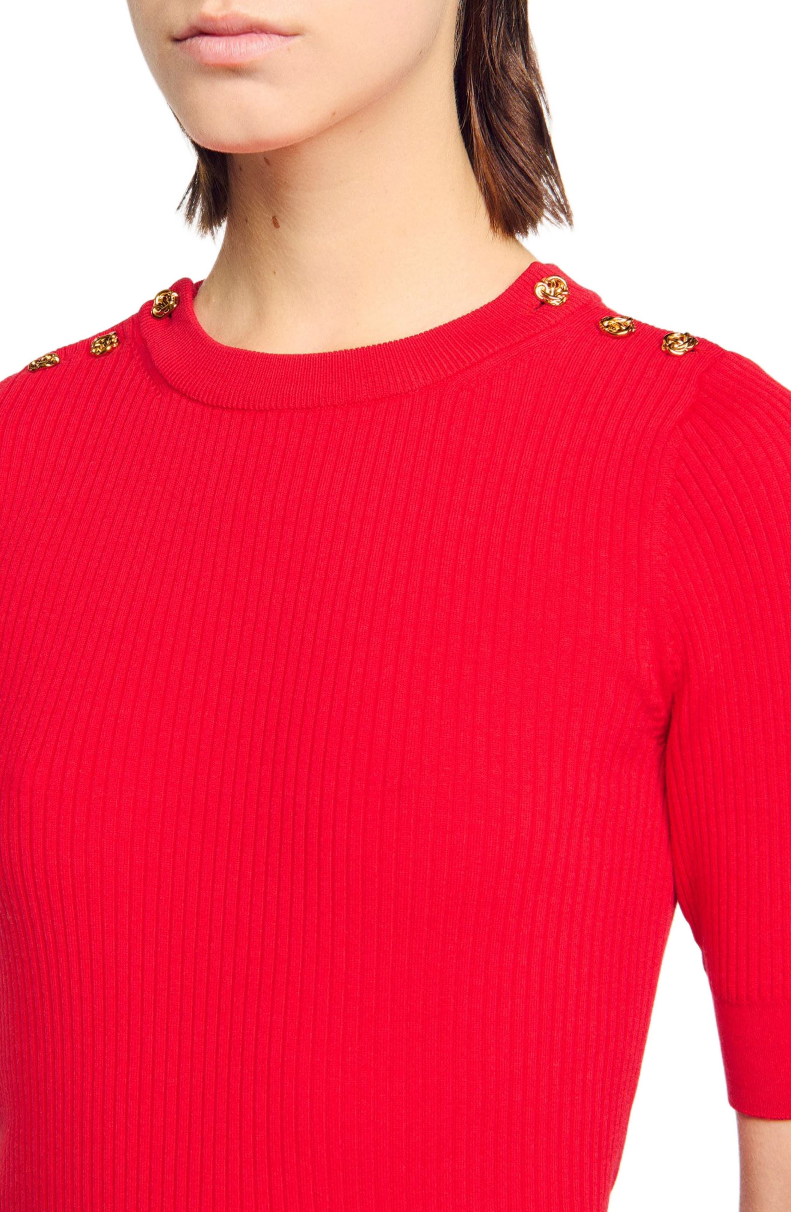 SANDRO Short-sleeve ribbed sweater in Red at Nordstrom - 4