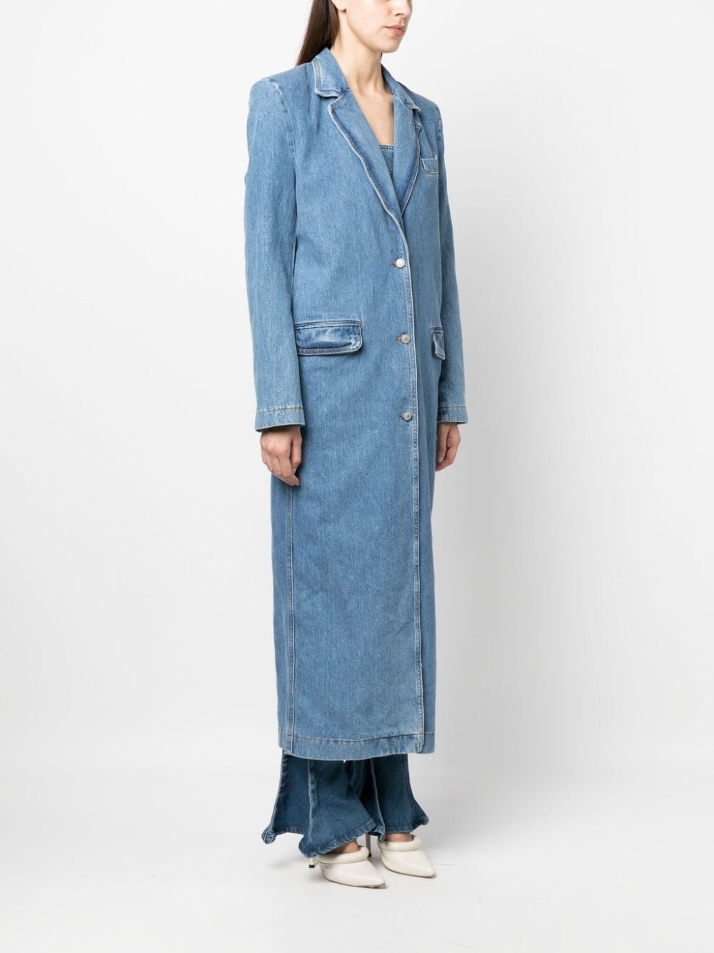 single-breasted denim coat - 3