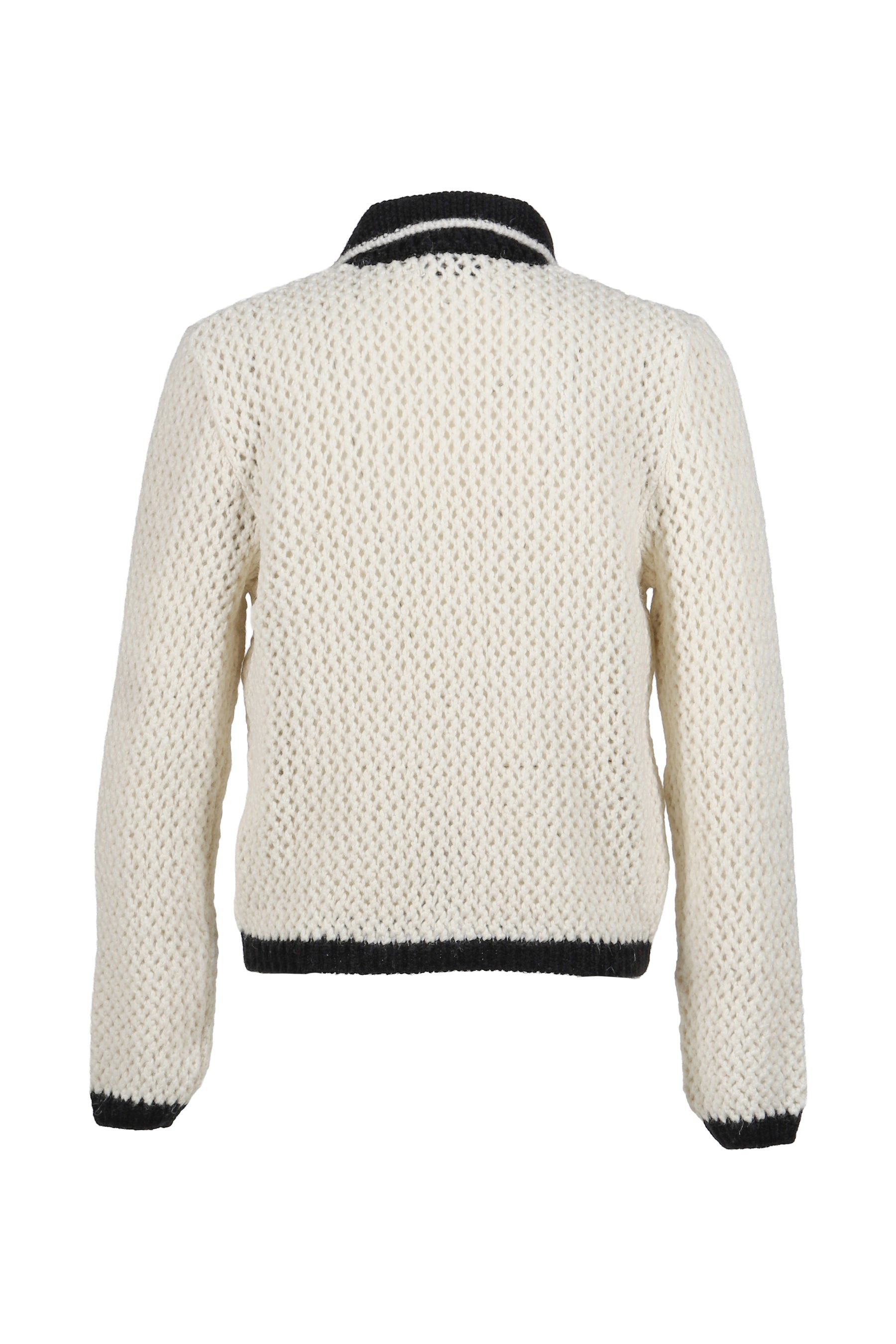 CROCHET CONTRAST POCKET CARDIGAN / WHT BLK - 2