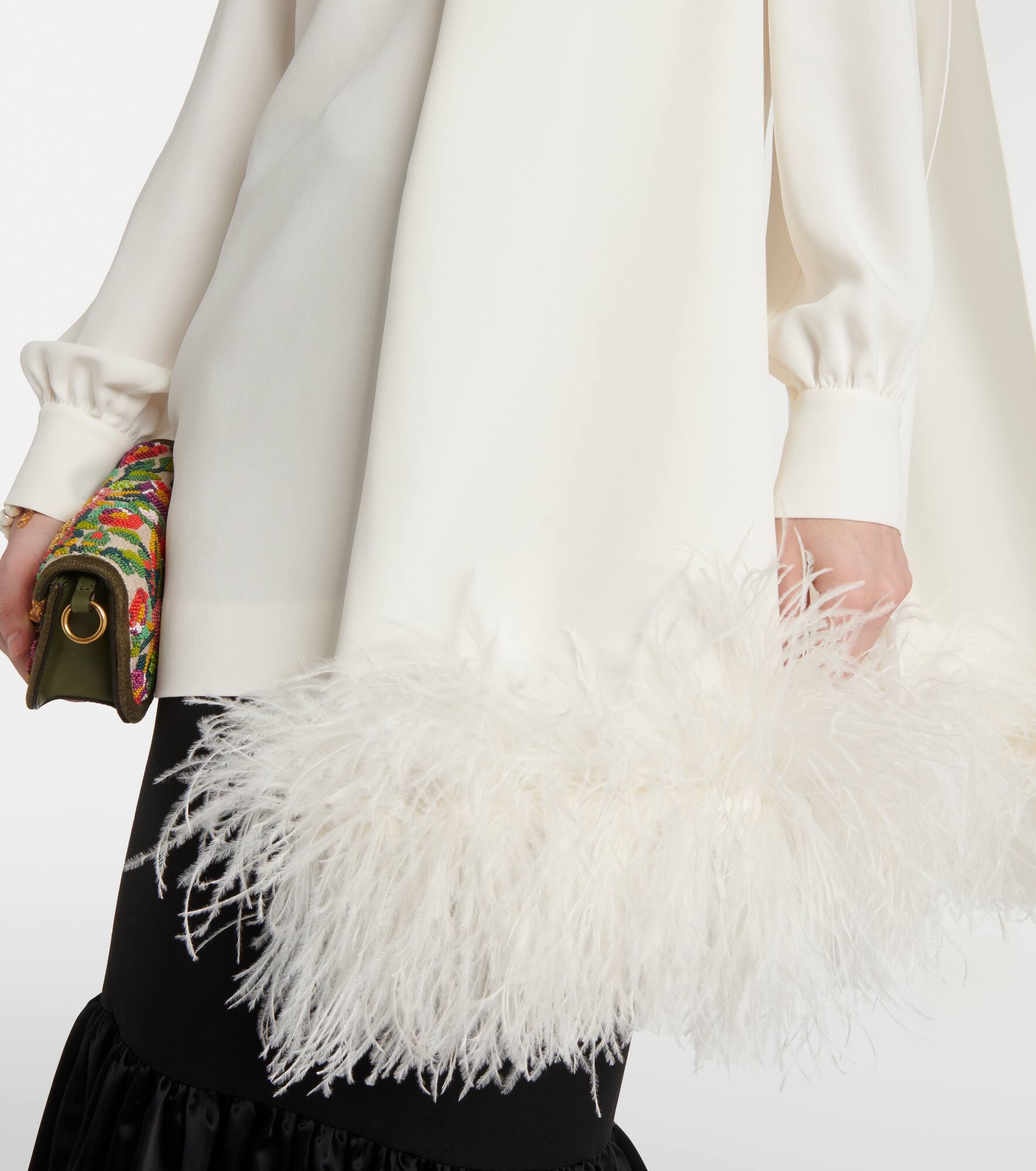 Feather-trimmed silk top - 5