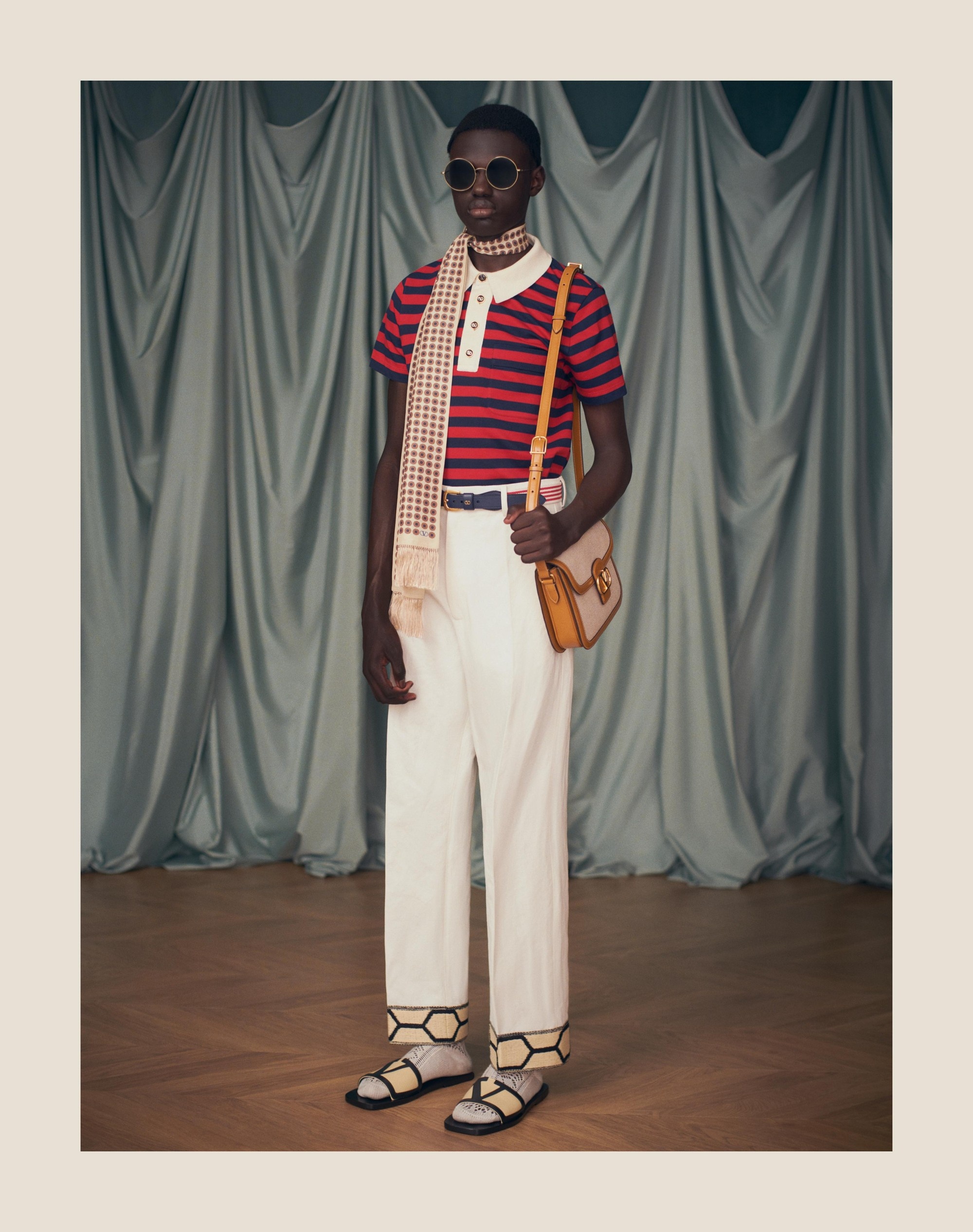 COTTON AND LINEN PANTS WITH JACQUARD HEM - 8