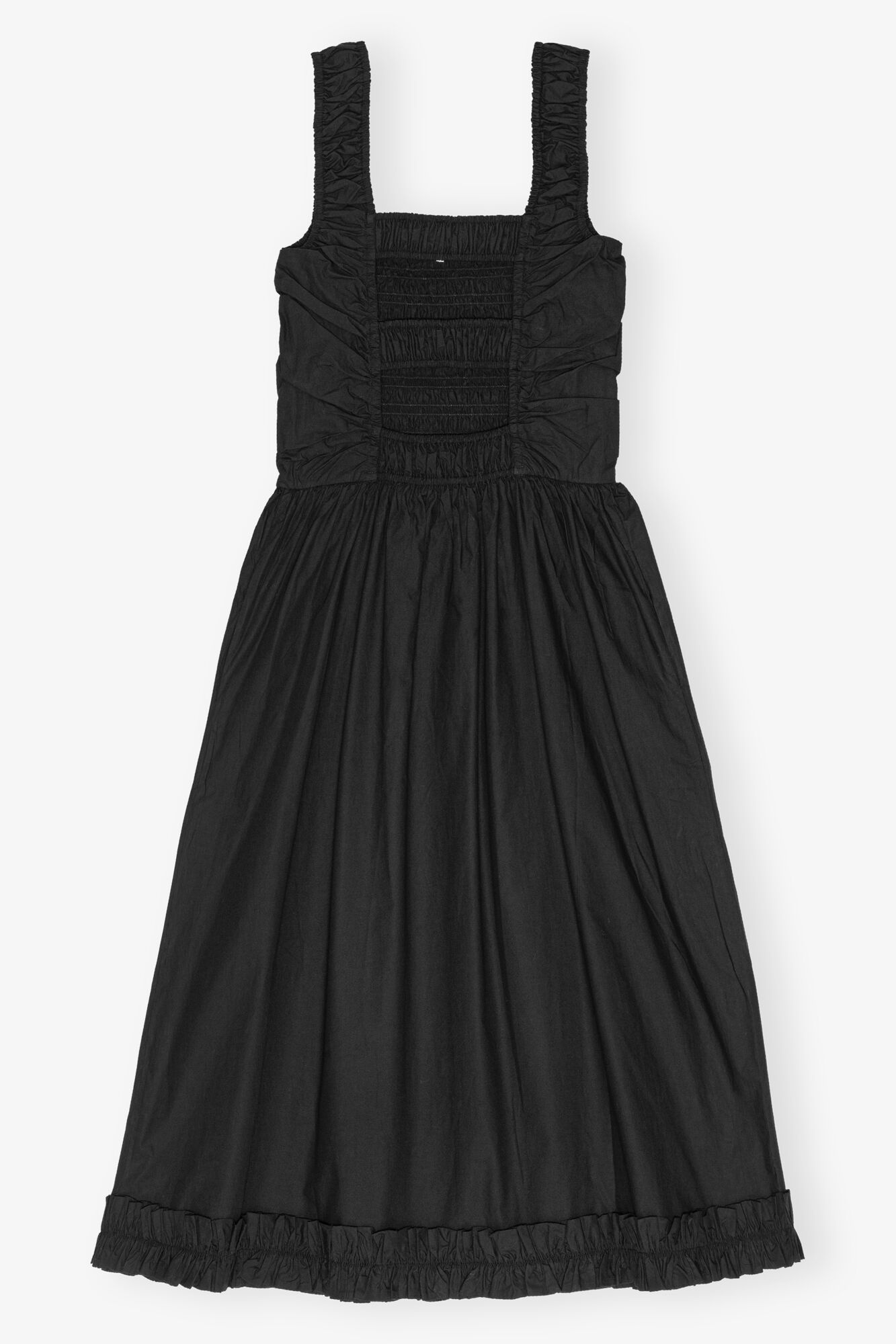 BLACK COTTON POPLIN MIDI STRAP SMOCK DRESS - 6