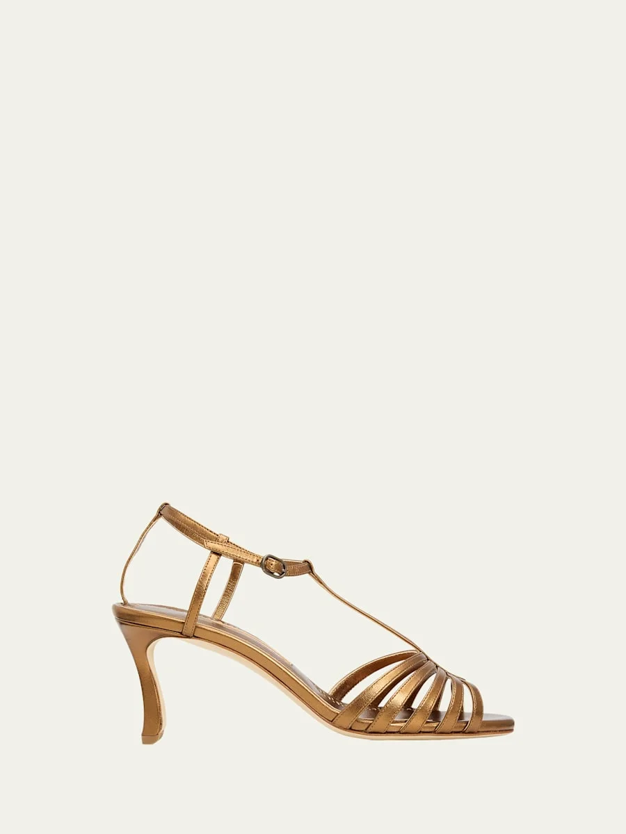 90mm Fulconpla Metallic Leather Caged Sandals - 1