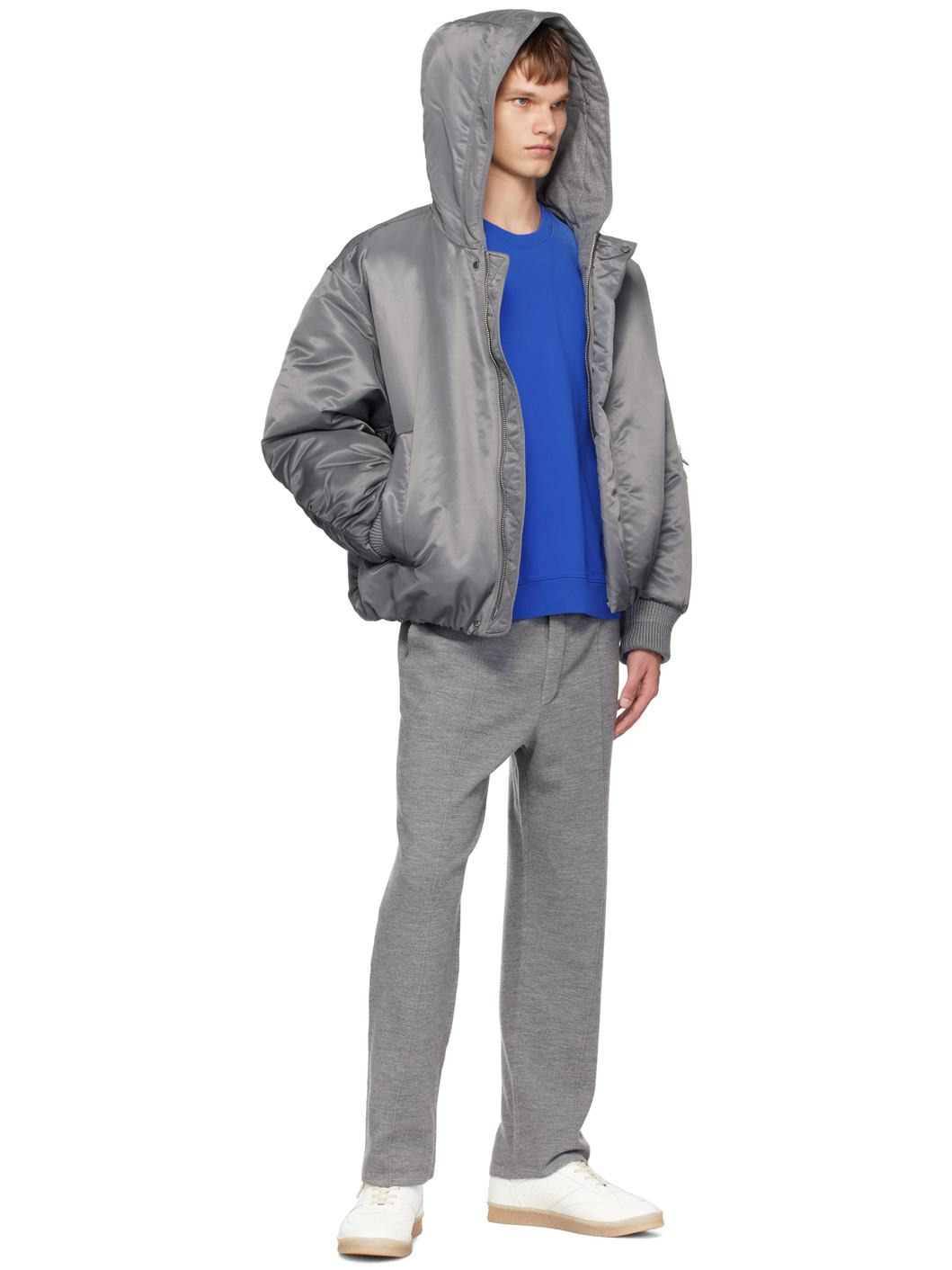 Gray Hooded Bomber Jacket - 4