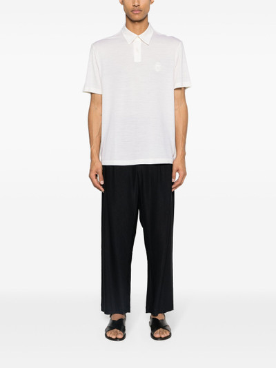 Brioni Neutral Logo-Embroidered Wool Polo Shirt outlook