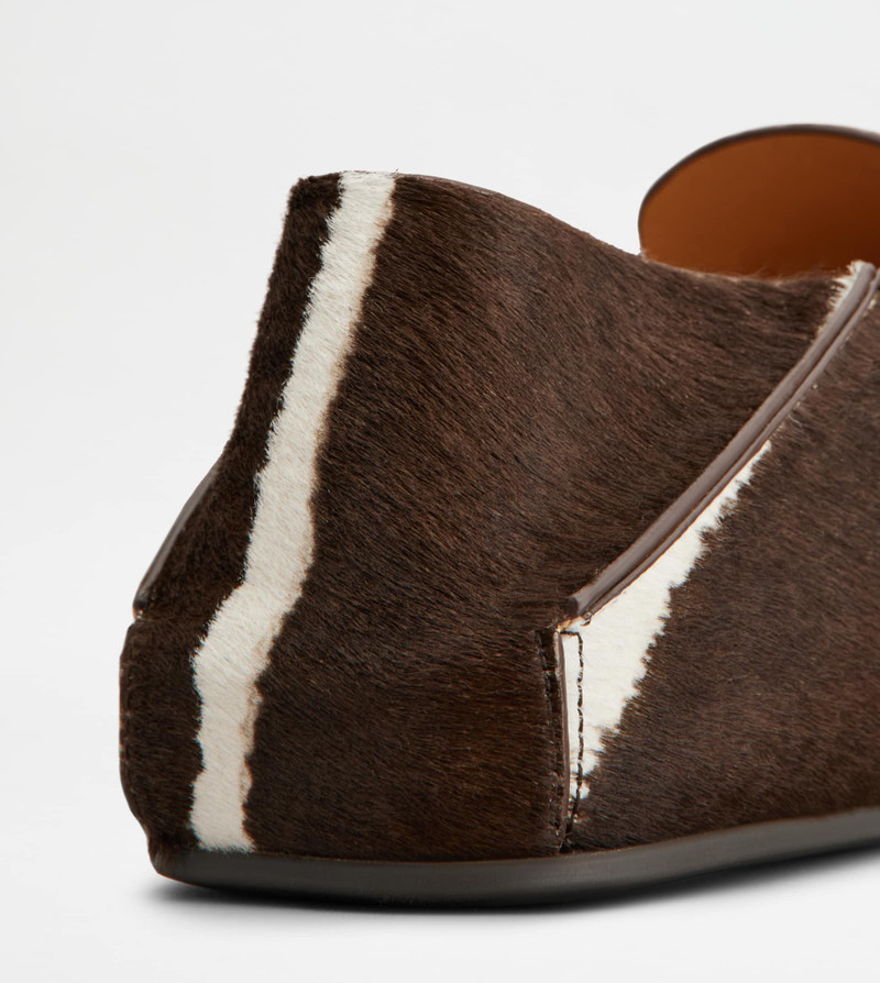 SLIPPER LOAFERS IN PONY EFFECT LEATHER - WHITE, BROWN 5
