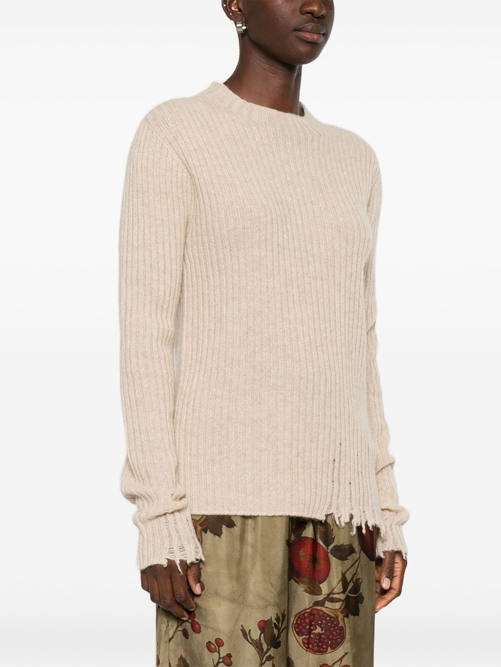 ribbed frayed-trims sweater - 3
