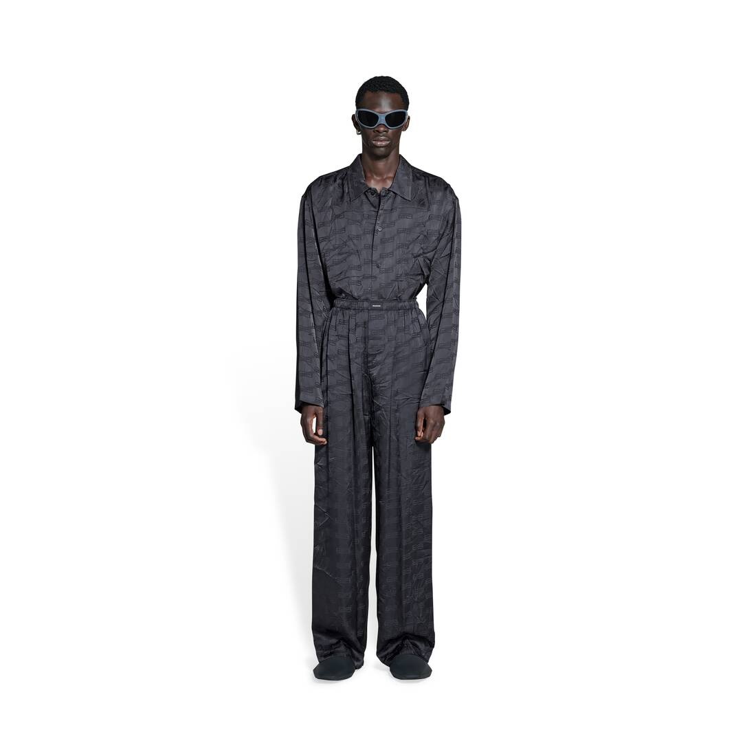 Men's Bb Monogram Jacquard Pyjama Shorts in Black - 2