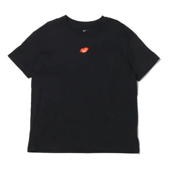 (WMNS) Nike Sportswear Casual Sports Round Neck Flaming Lips Short Sleeve Black T-Shirt DB9819-010 - 1