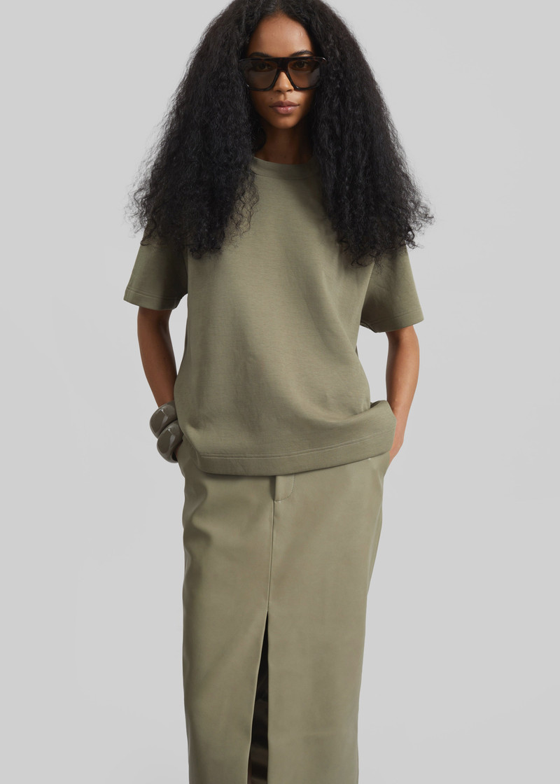 Maybelle Faux Leather Front Slit Pencil Skirt - Sage 6