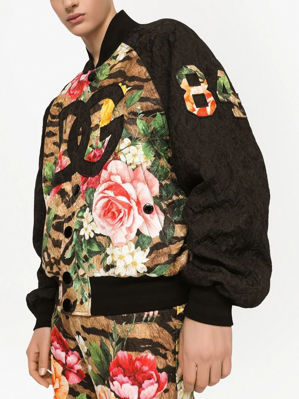 mixed-pattern jacquard bomber jacket - 5