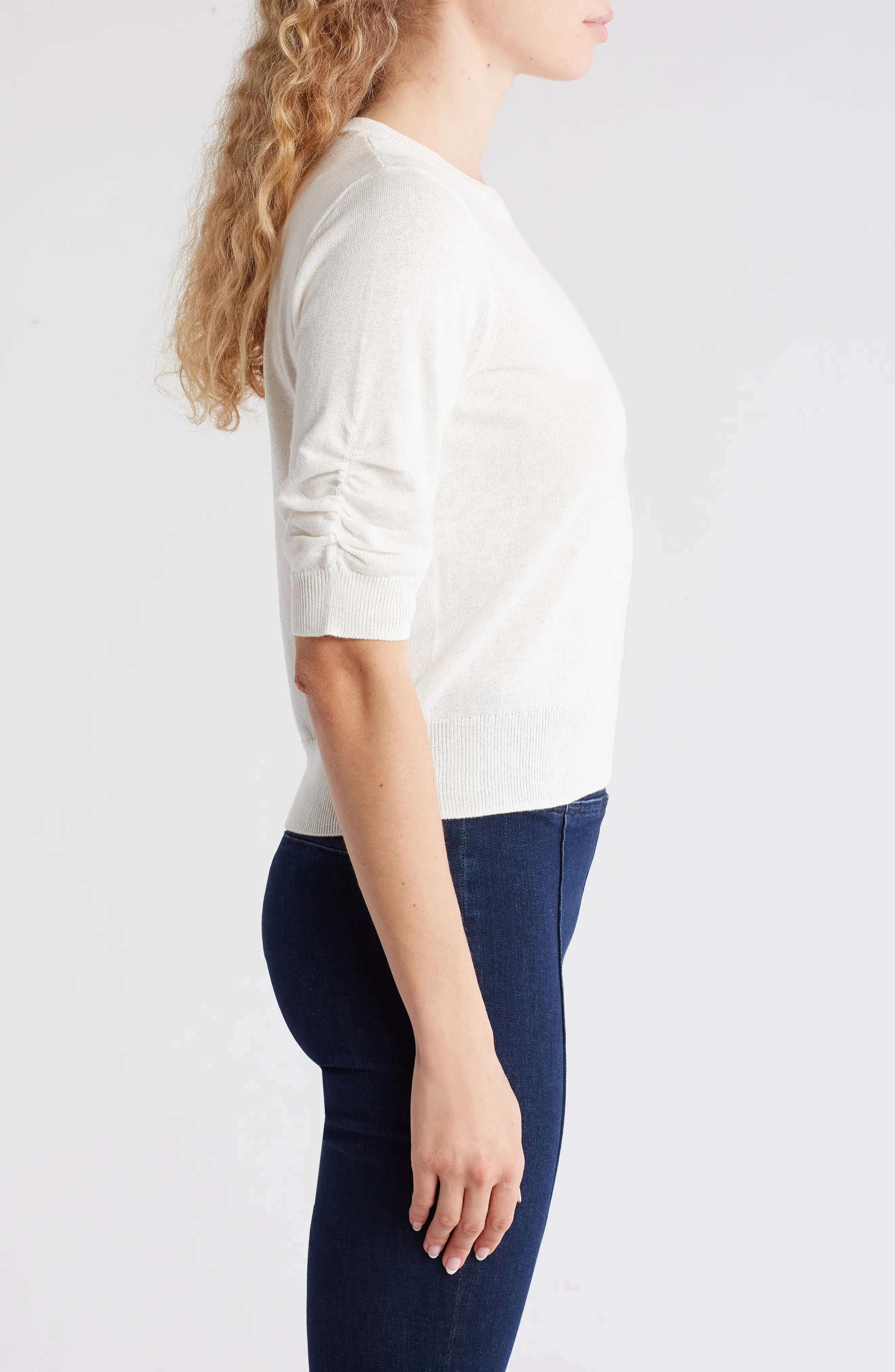 Gathered Short Sleeve Sweater - 3