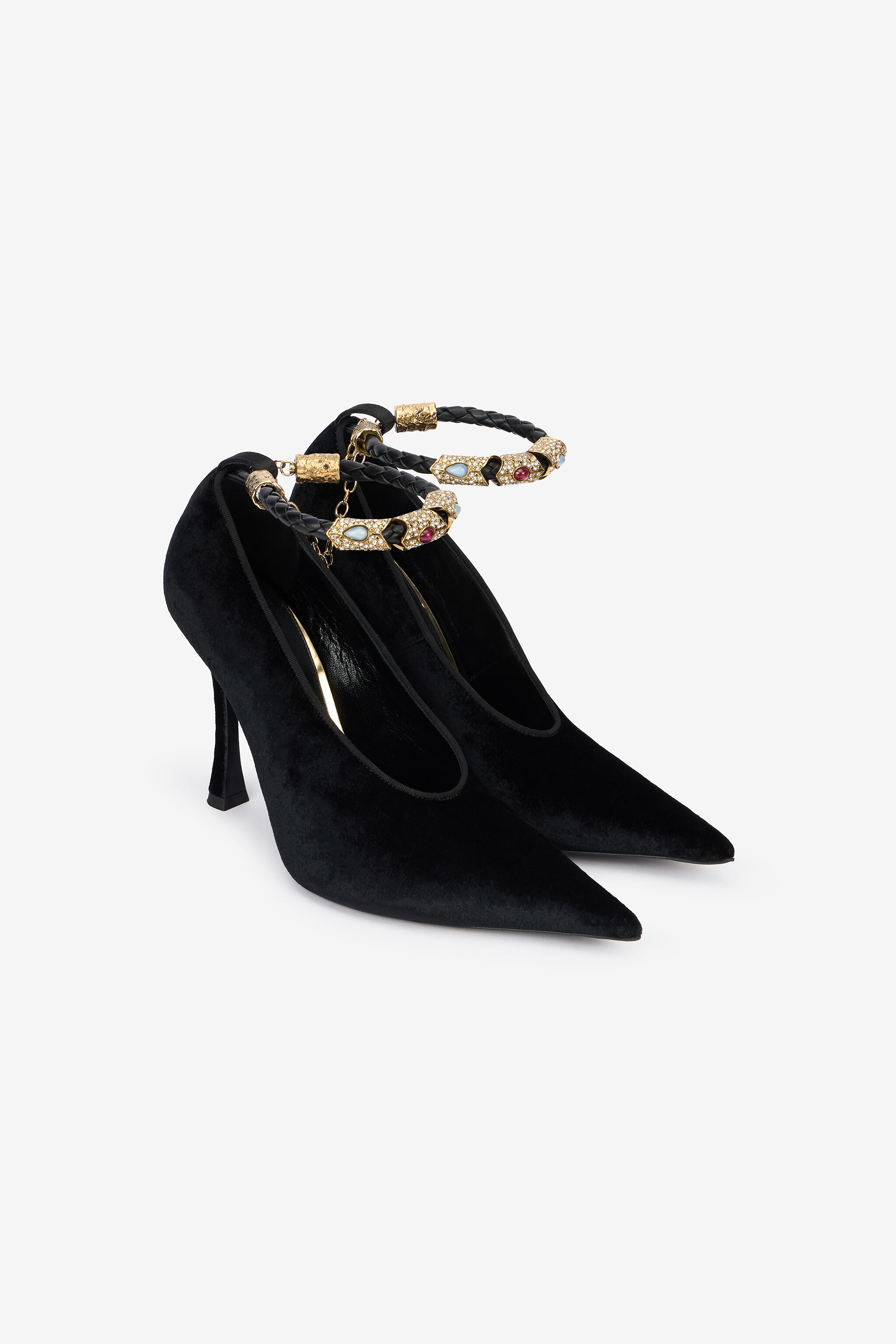 Roberto Cavalli Velvet Stiletto Heels With Jewel Anklet - 2