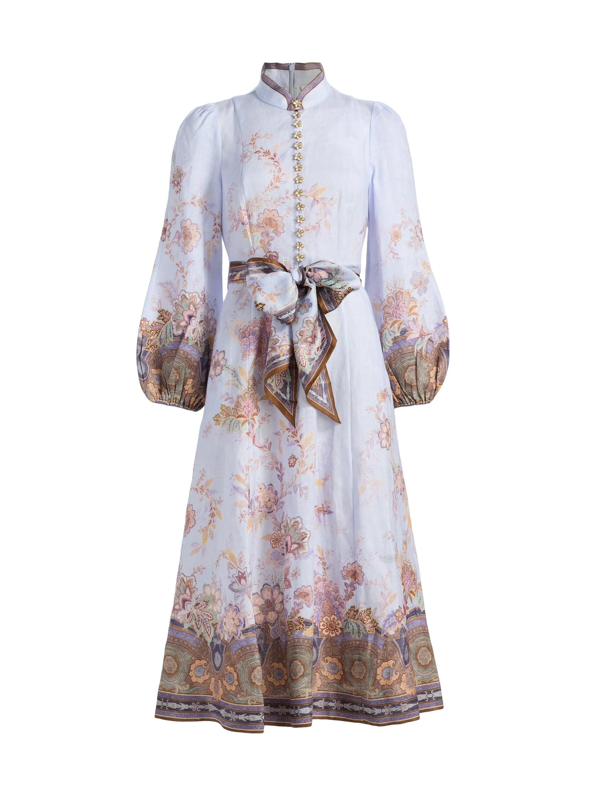 Women's Luna Floral Linen Midi-Dress - Blue Paisley - 1