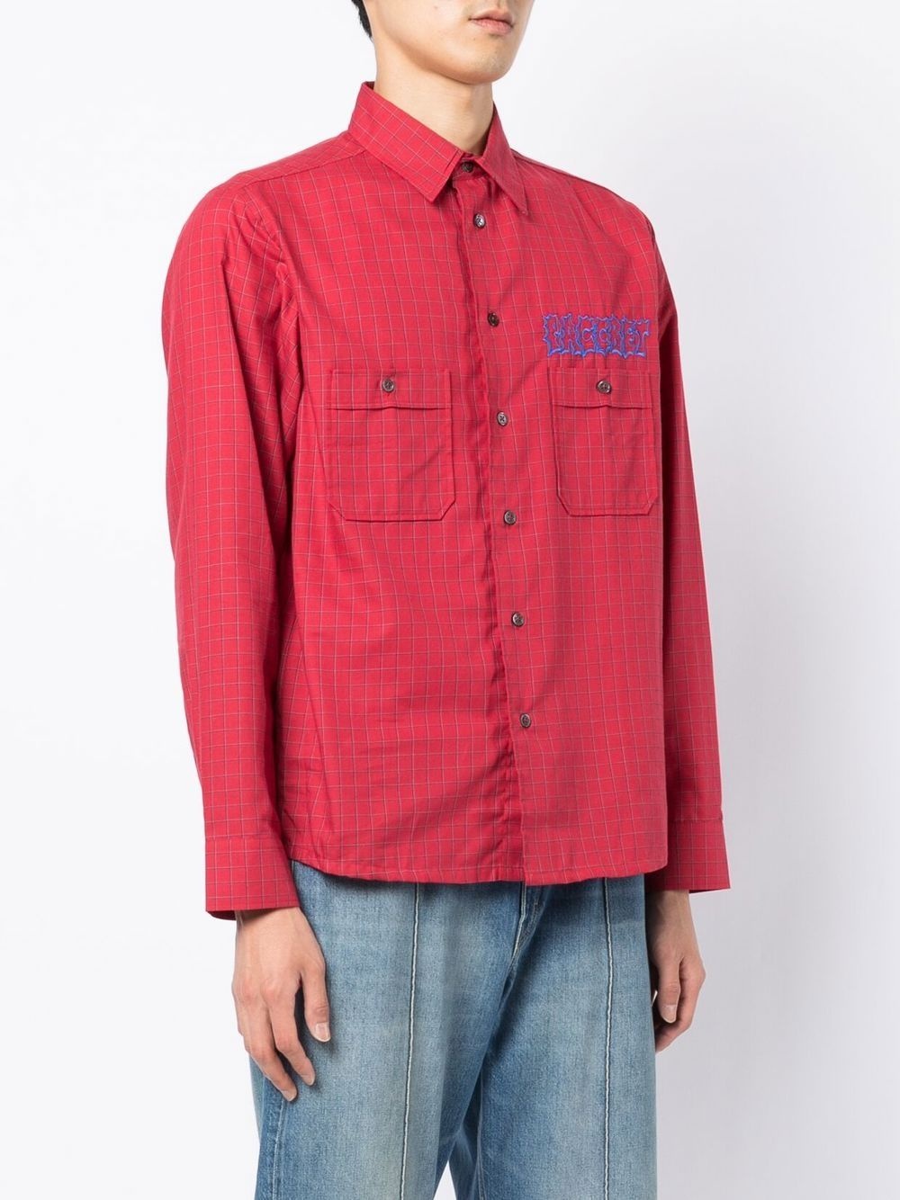 check-pattern logo-print shirt - 3