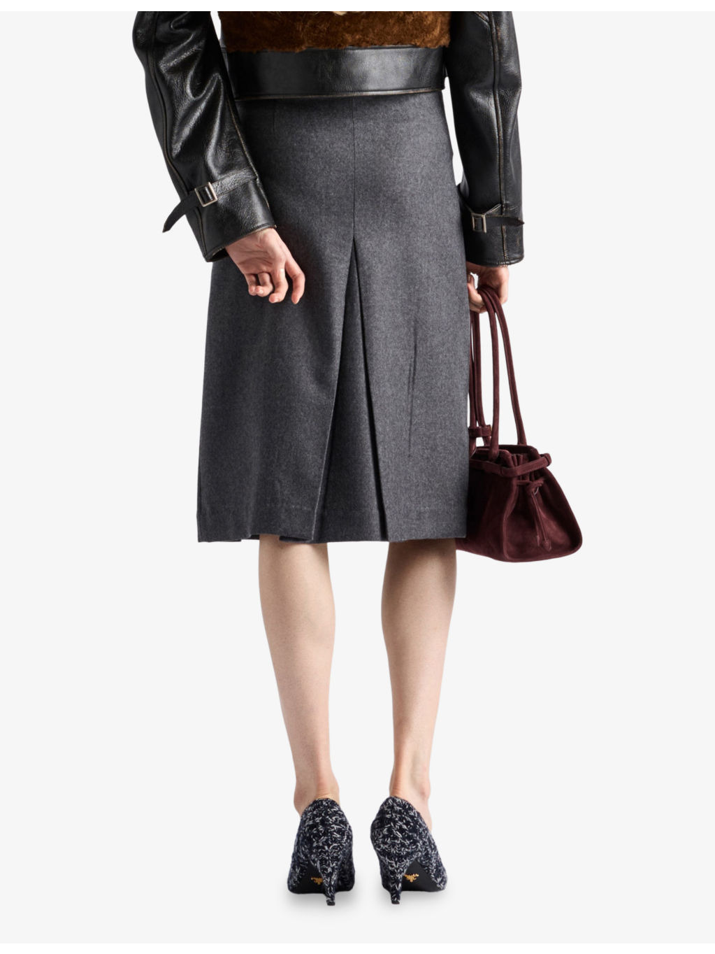 Pleated Flannel Wool Midi Skirt - 4