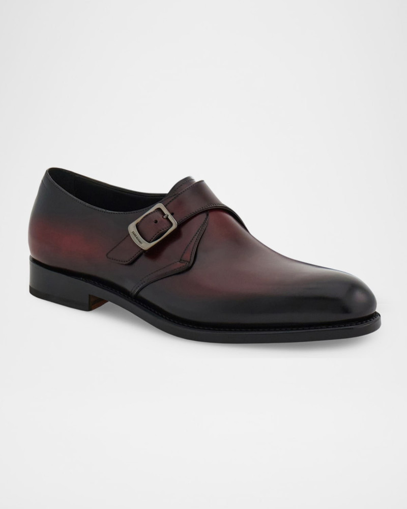 FERRAGAMO Men's Sullivan Tramezza Buffed Leather Monk-Strap Loafers outlook