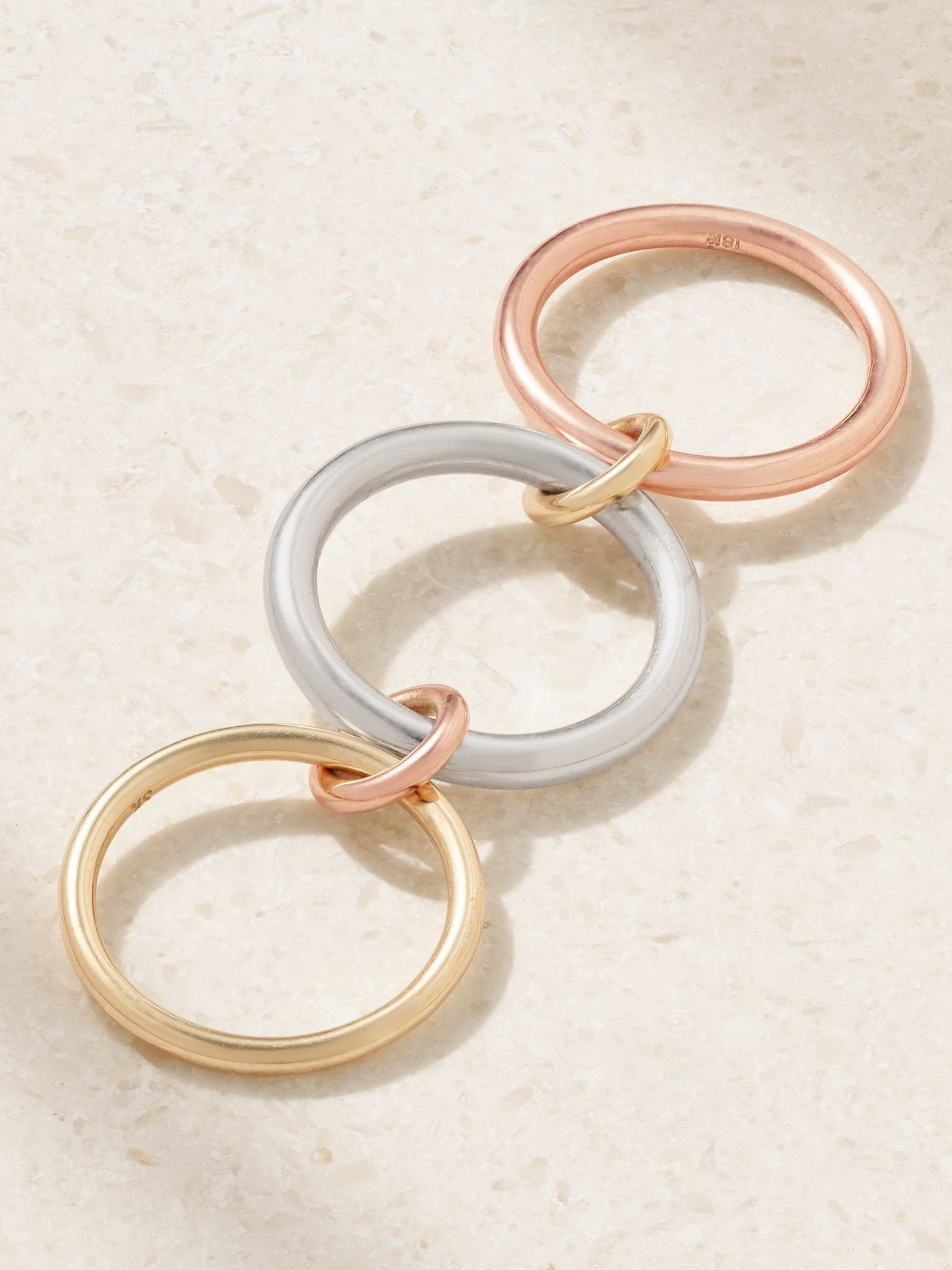 Capricorn set of three 18-karat yellow and rose gold and sterling silver rings Gold - 4