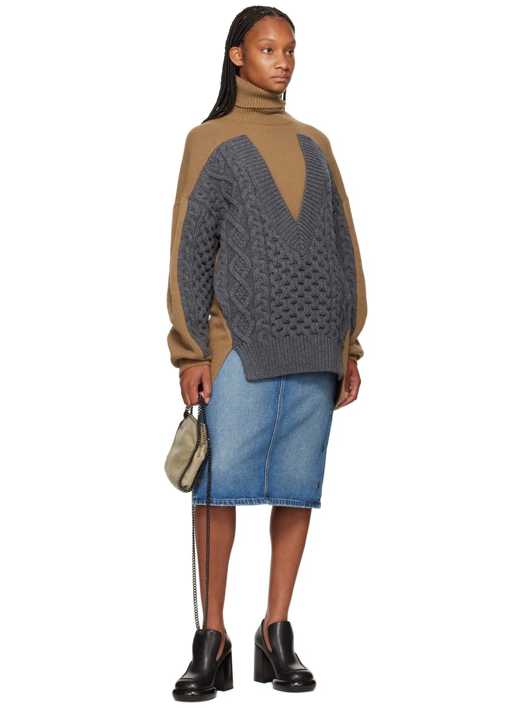 Brown & Gray Paneled Turtleneck - 4