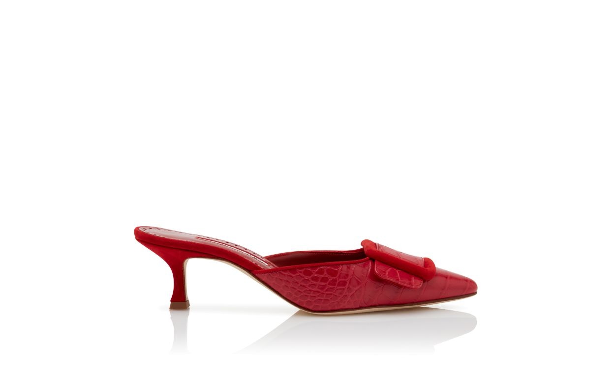 Red Calf Leather Buckle Detail Mules - 1