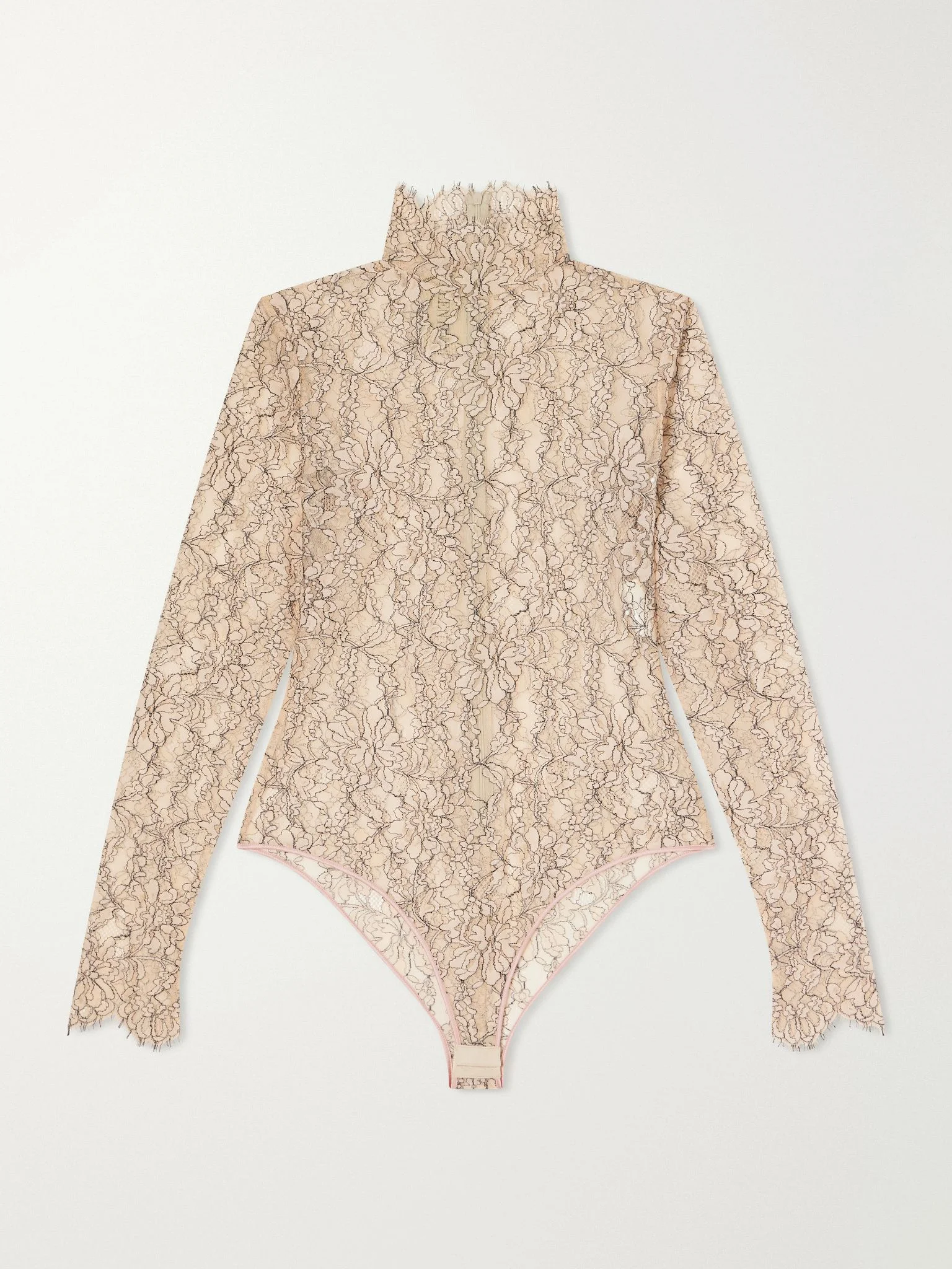 Scalloped lace-jersey bodysuit Beige - 1