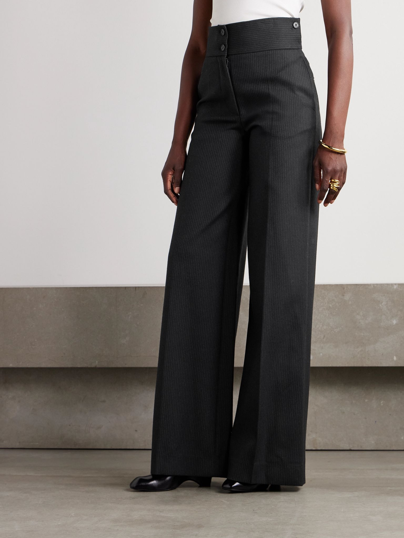 Rudy pinstriped woven wide-leg pants Black - 3