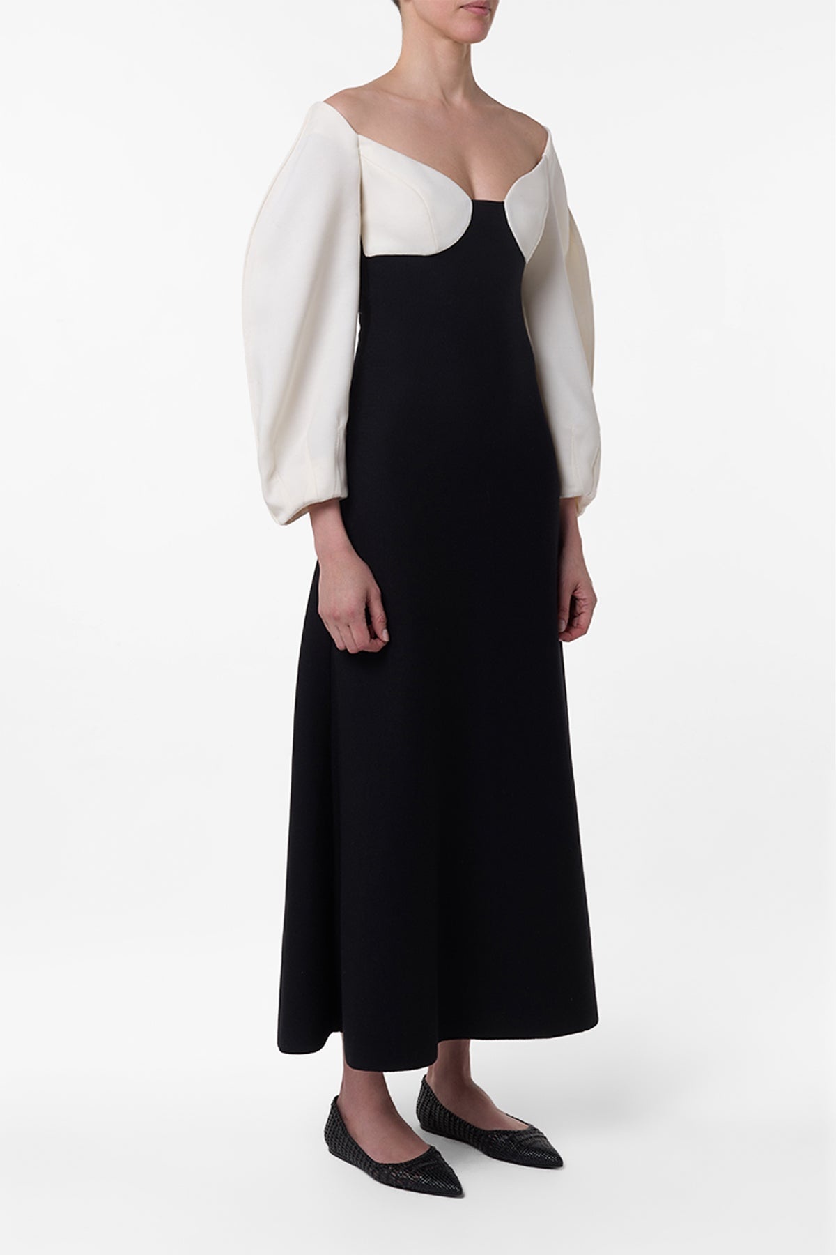 Dee Maxi Dress in Ivory & Black Wool Crepe - 3