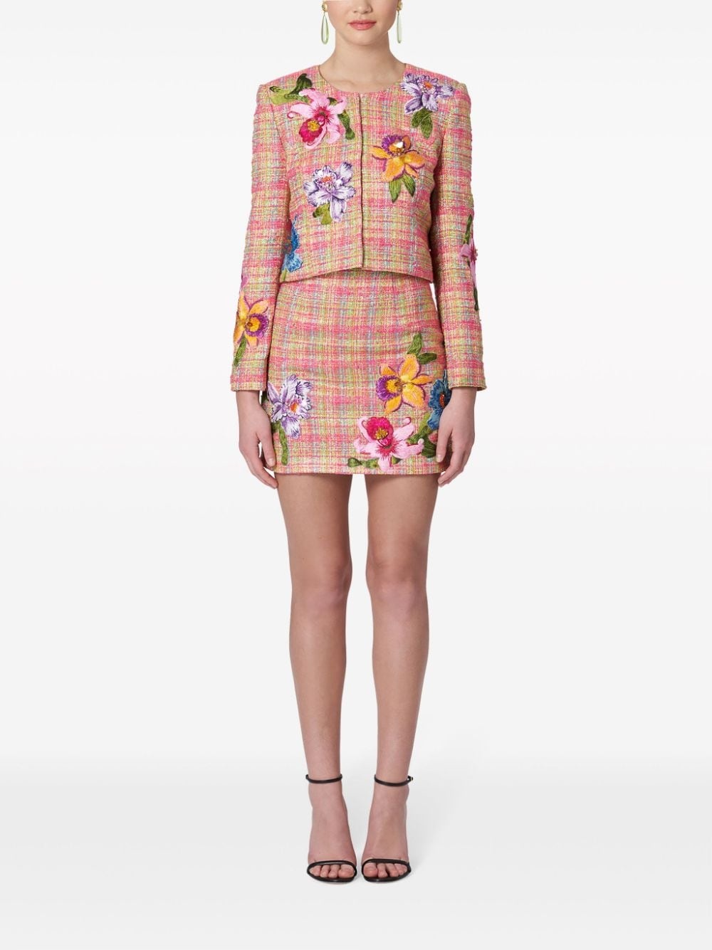 floral-embroidered tweed miniskirt - 2