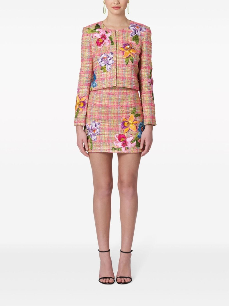 CAROLINA HERRERA floral-embroidered tweed miniskirt outlook
