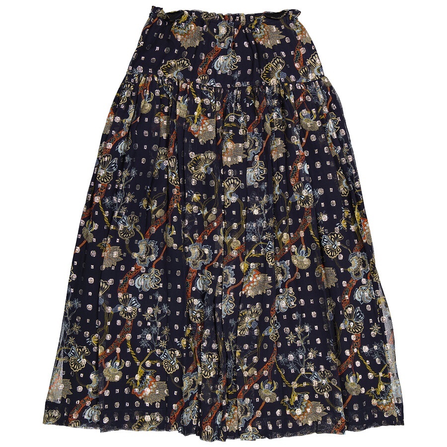 Chloe Blue Lurex Embroidered Silk Skirt - 2