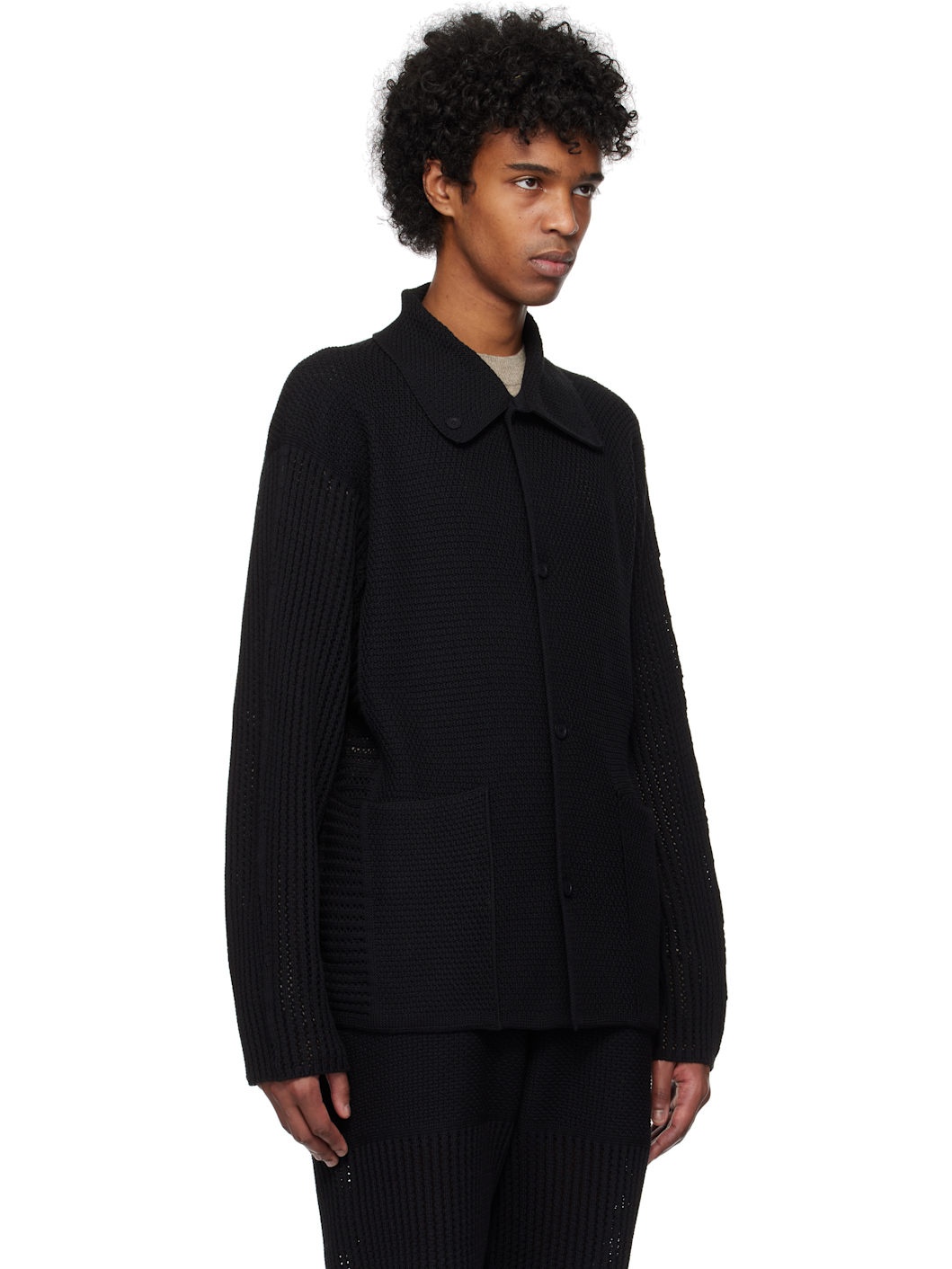 Black Rustic Knit Cardigan - 2