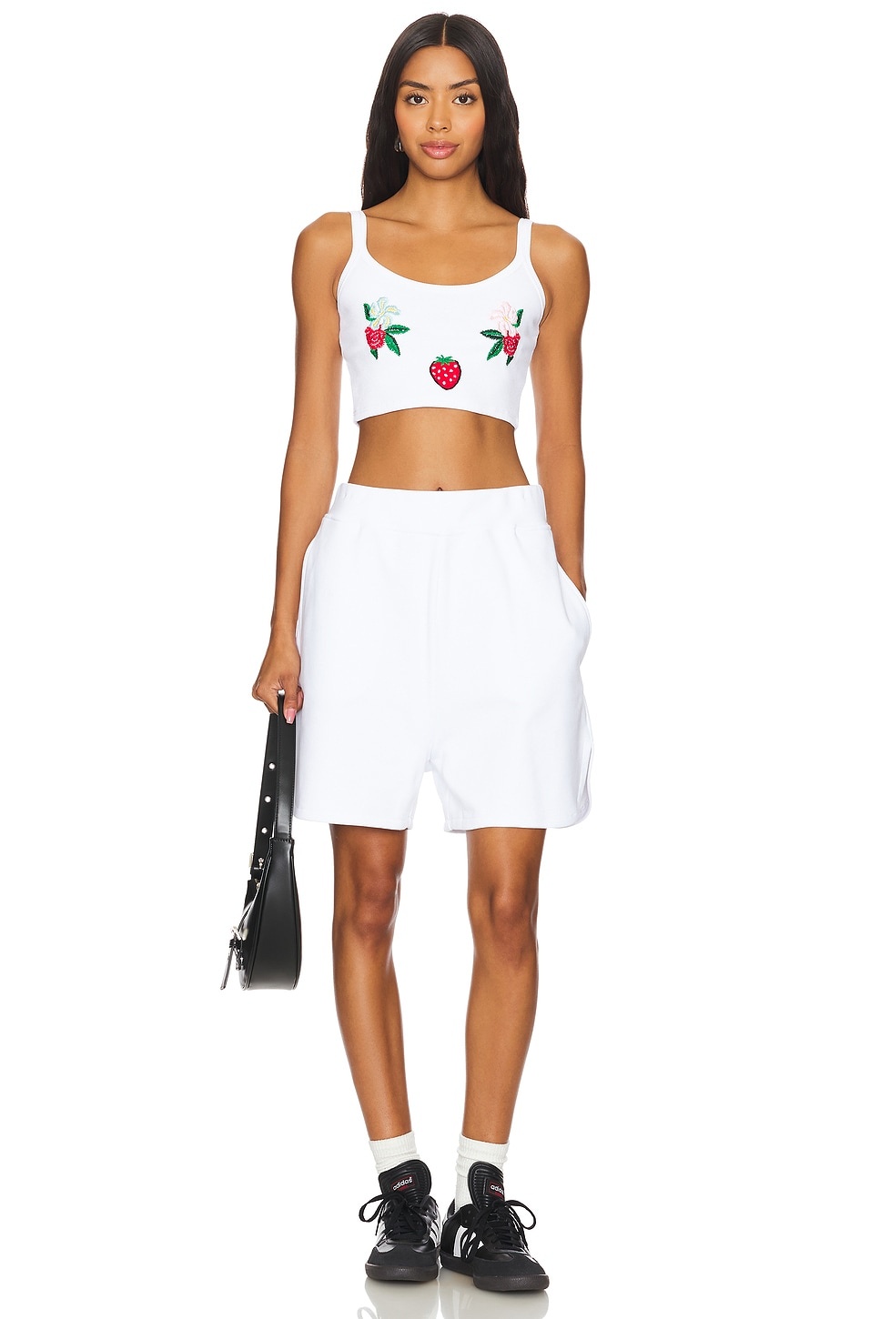 White Embroidered Fleece Shorts - 5
