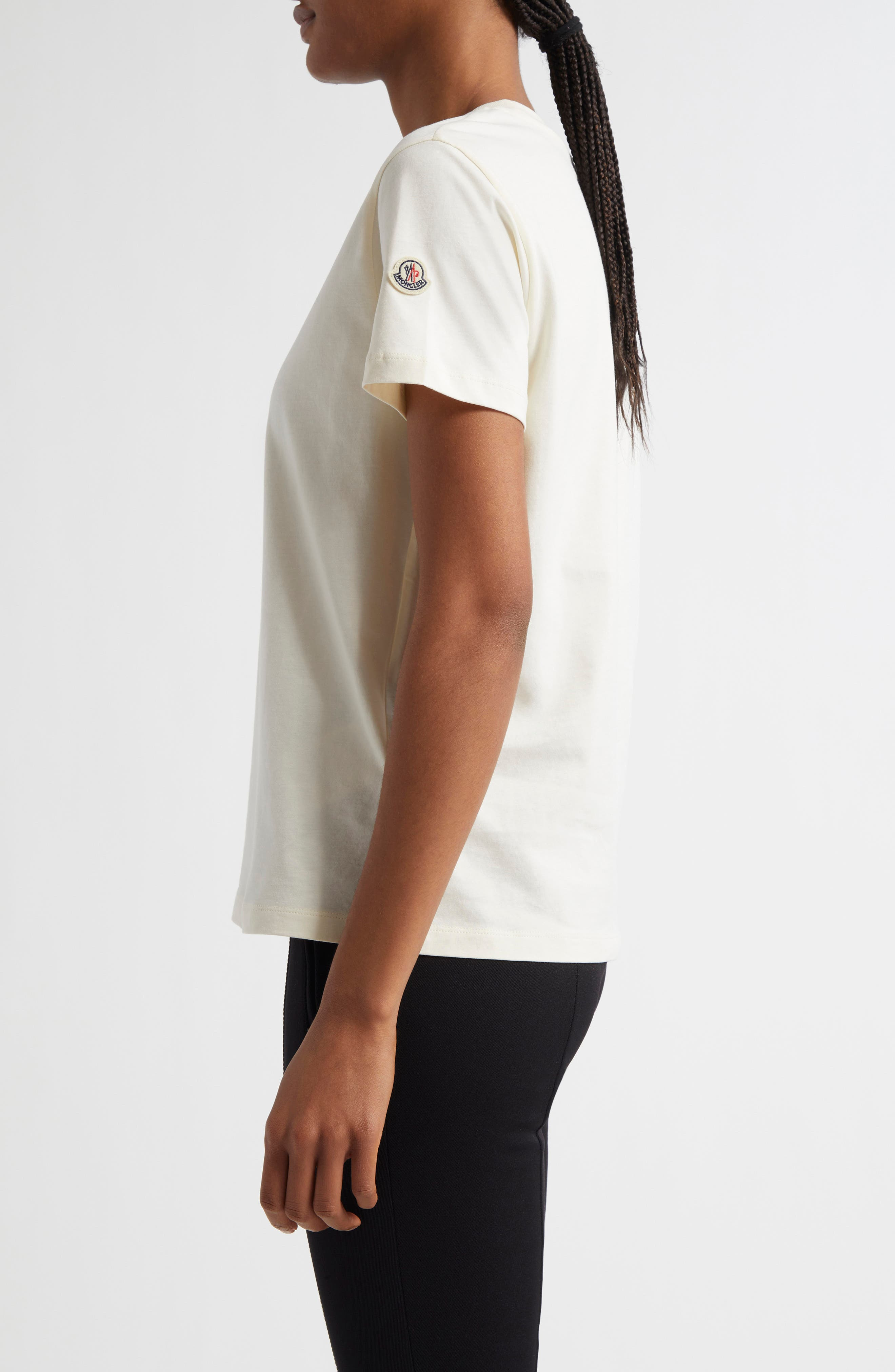 Moncler Logo Embroidered Cotton T-Shirt in White Onyx at Nordstrom - 4
