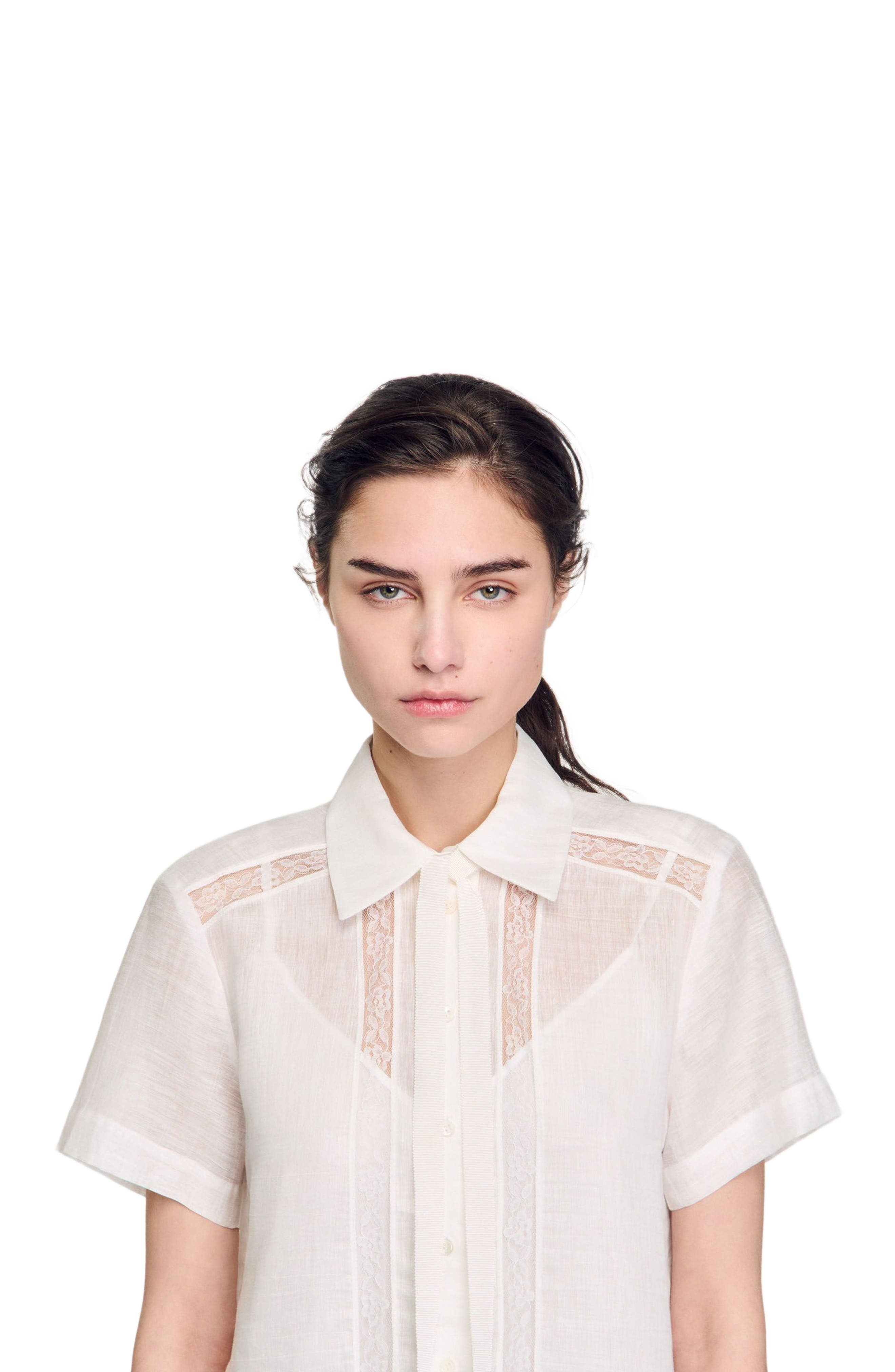 SANDRO Short dress with lace details in White at Nordstrom - 4