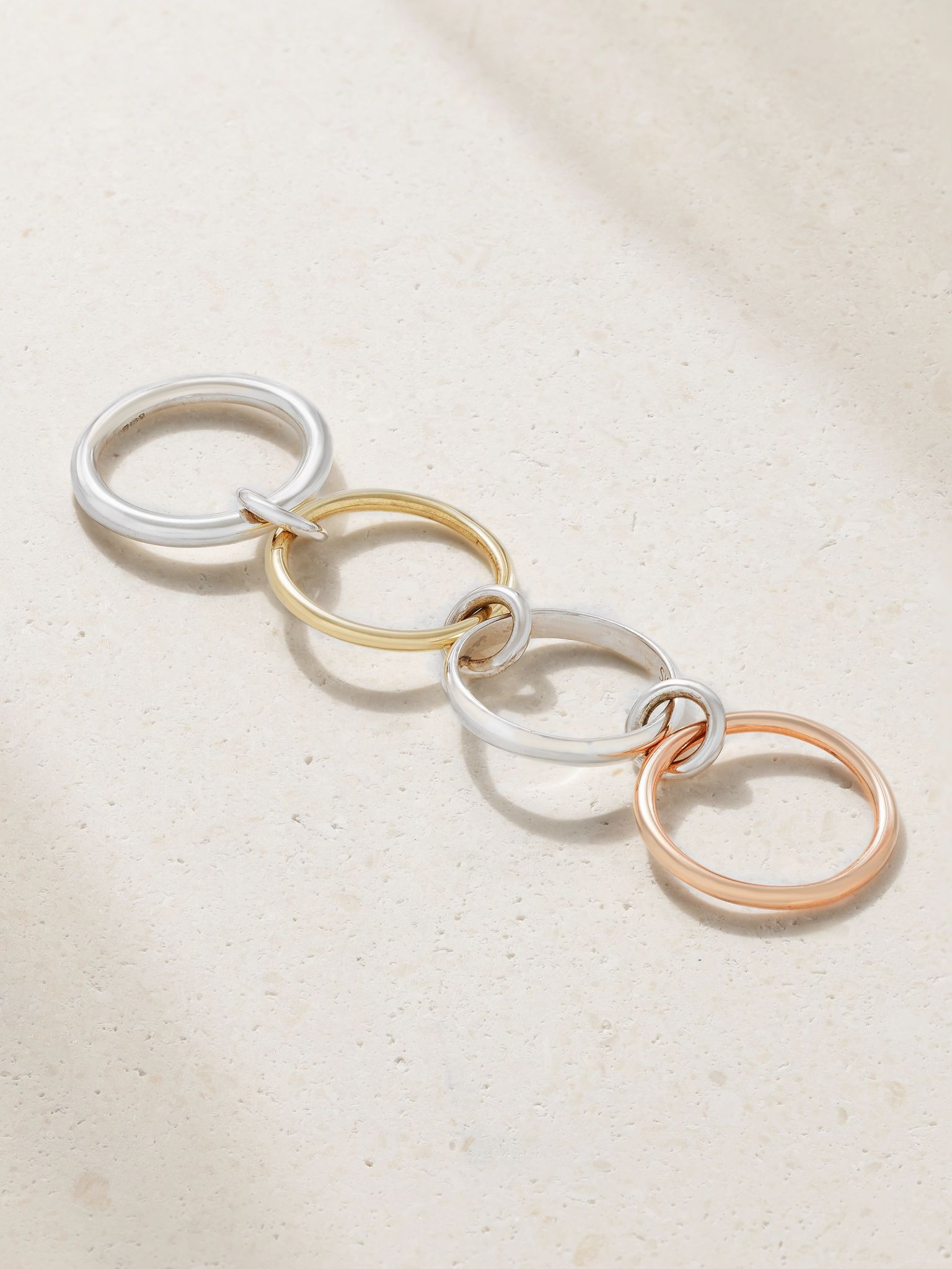 Hyacinth set of four 18-karat yellow and rose gold and sterling silver rings Silver - 3