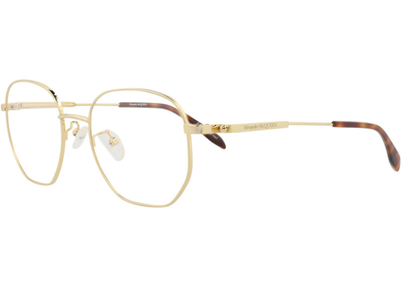 Alexander McQueen Alexander McQueen Round-Frame Metal Optical Frames Gold Gold Transparent (AM0267O-30008679-002) outlook