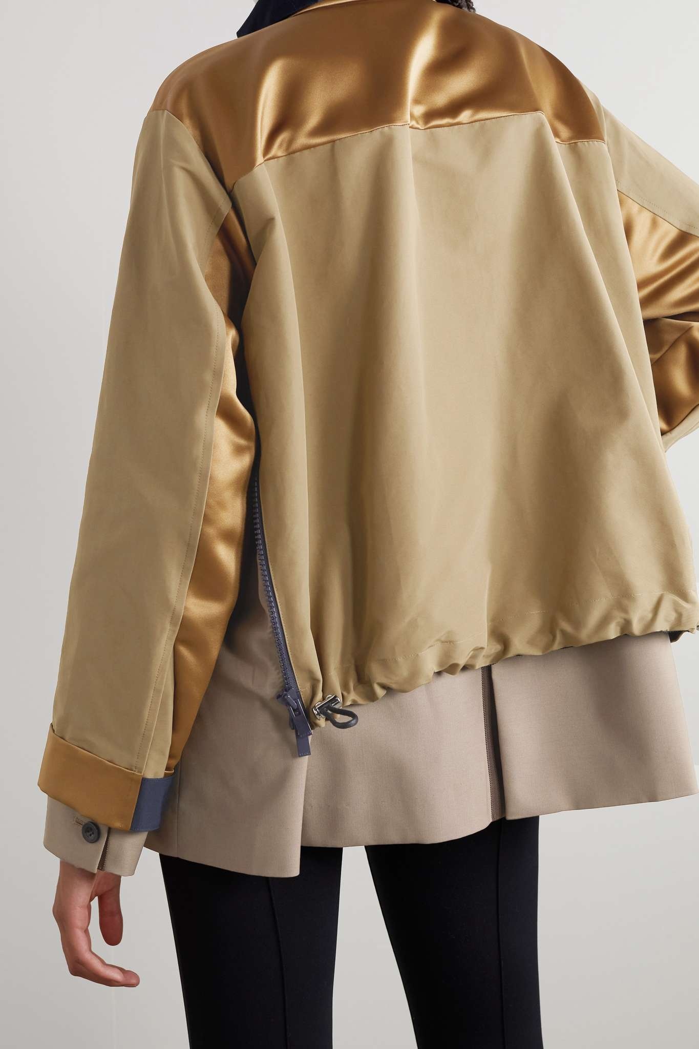 Layered satin-paneled cotton-blend jacket - 4