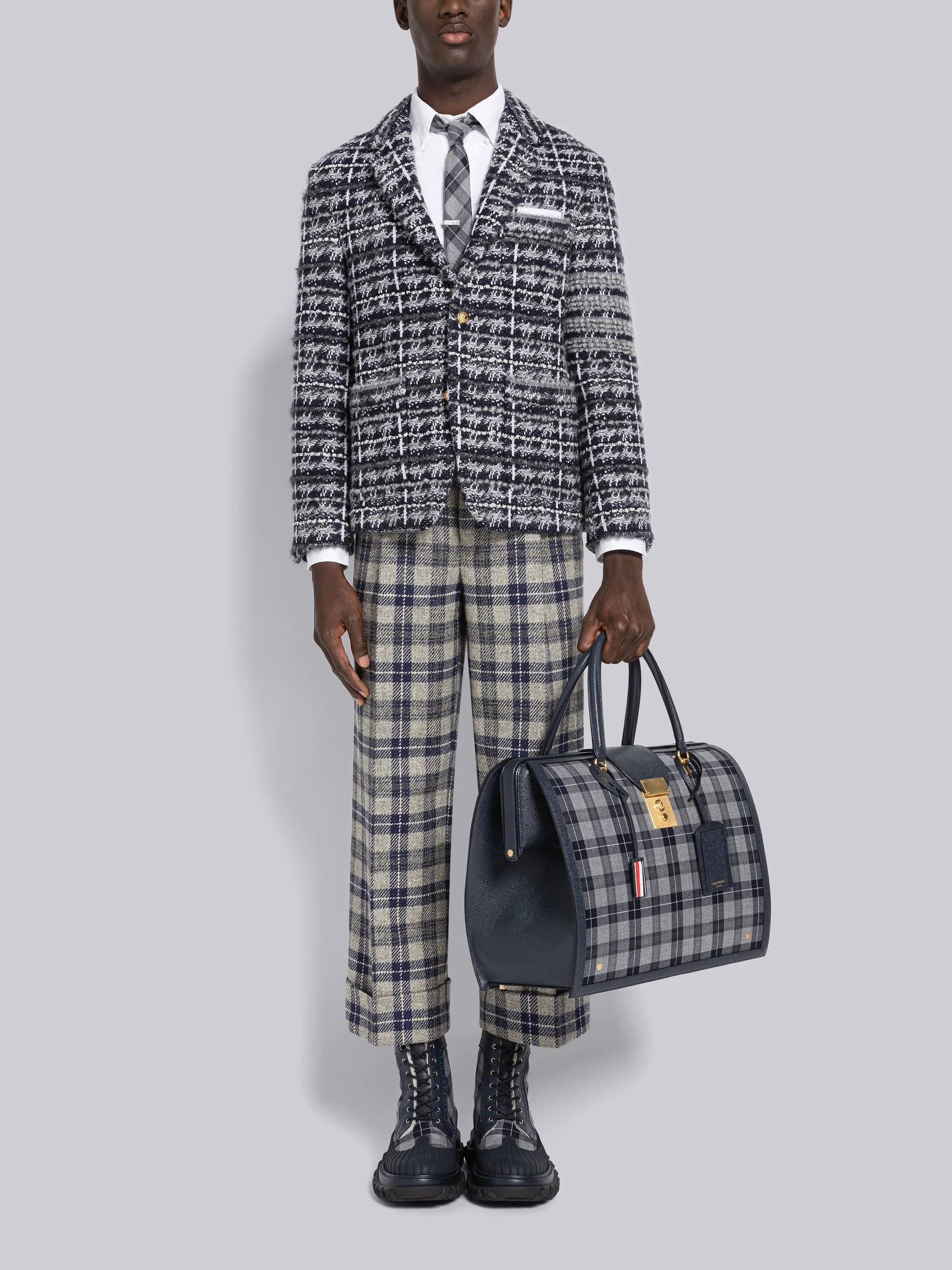 Tartan Merino Jacquard 4-Bar Knit Sack Jacket - 4