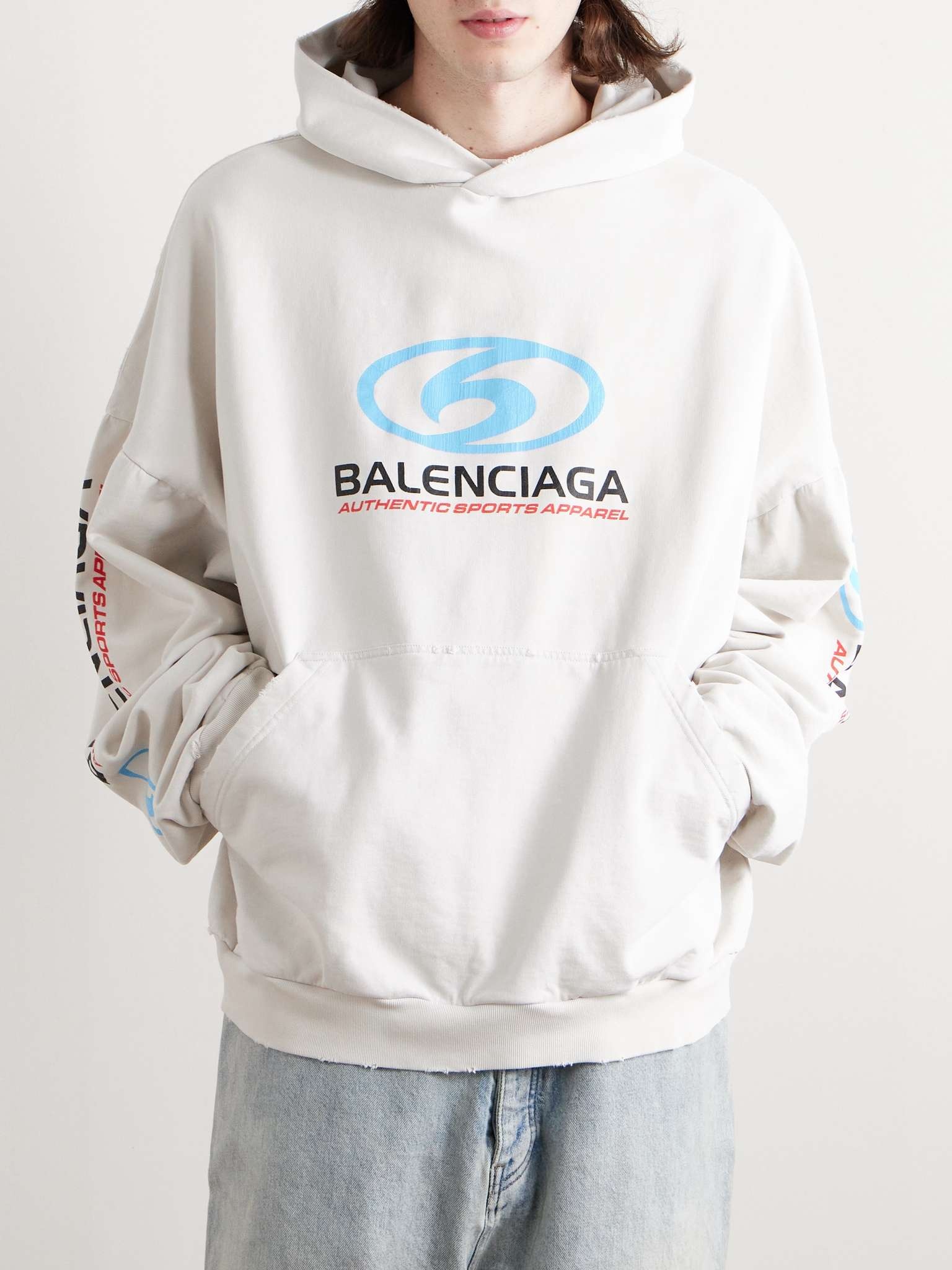 Oversized Logo-Print Distressed Cotton-Jersey Hoodie - 3