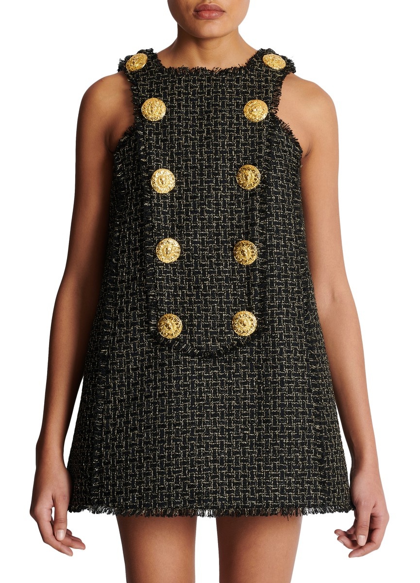 Sleeveless tweed lurex dress with buttons - 2