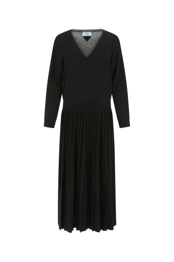 Prada Woman Black Stretch Wool Blend Dress - 1