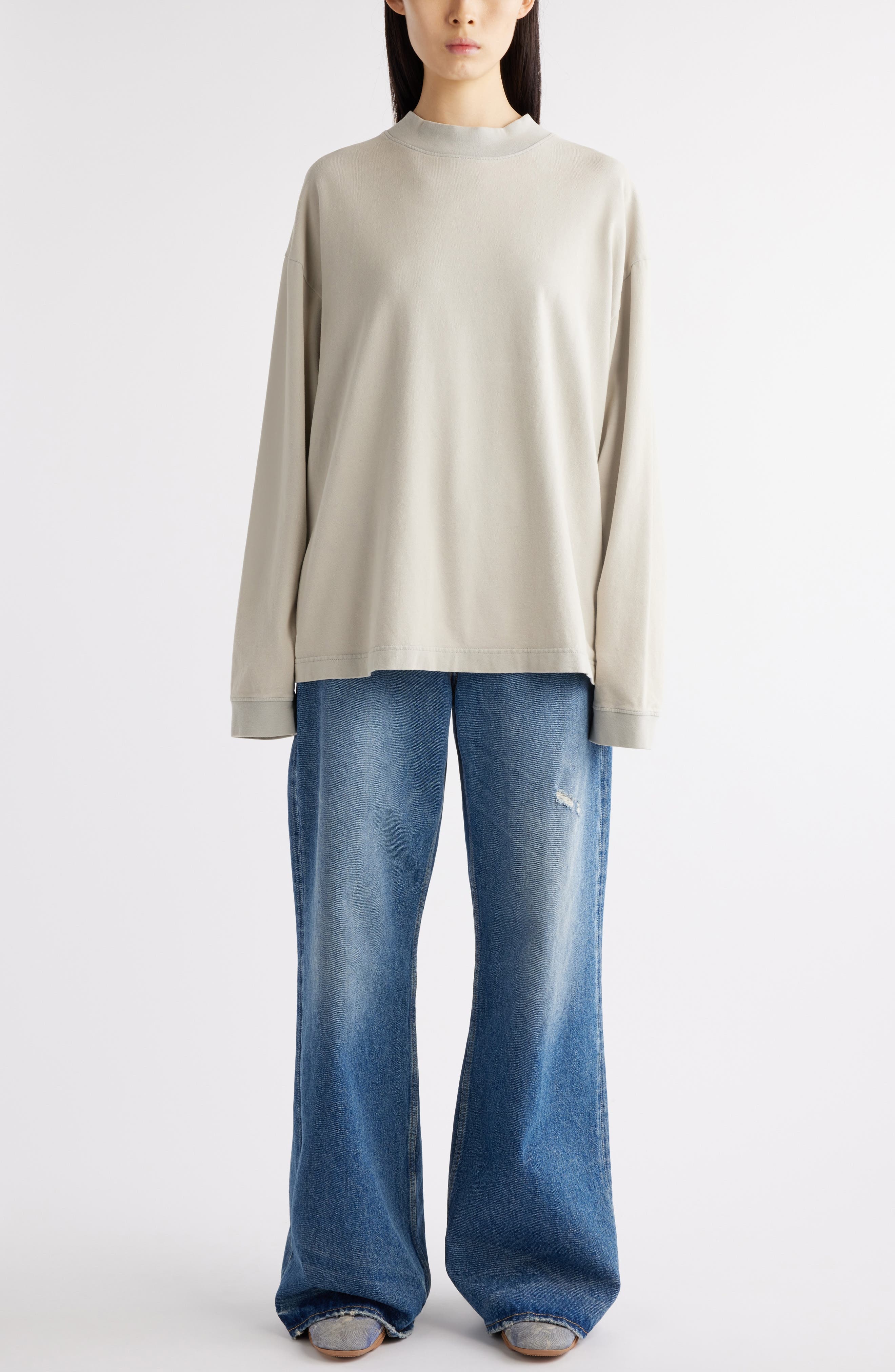 Acne Studios Enick Mock Neck Cotton Sweatshirt in Bright Grey at Nordstrom - 2