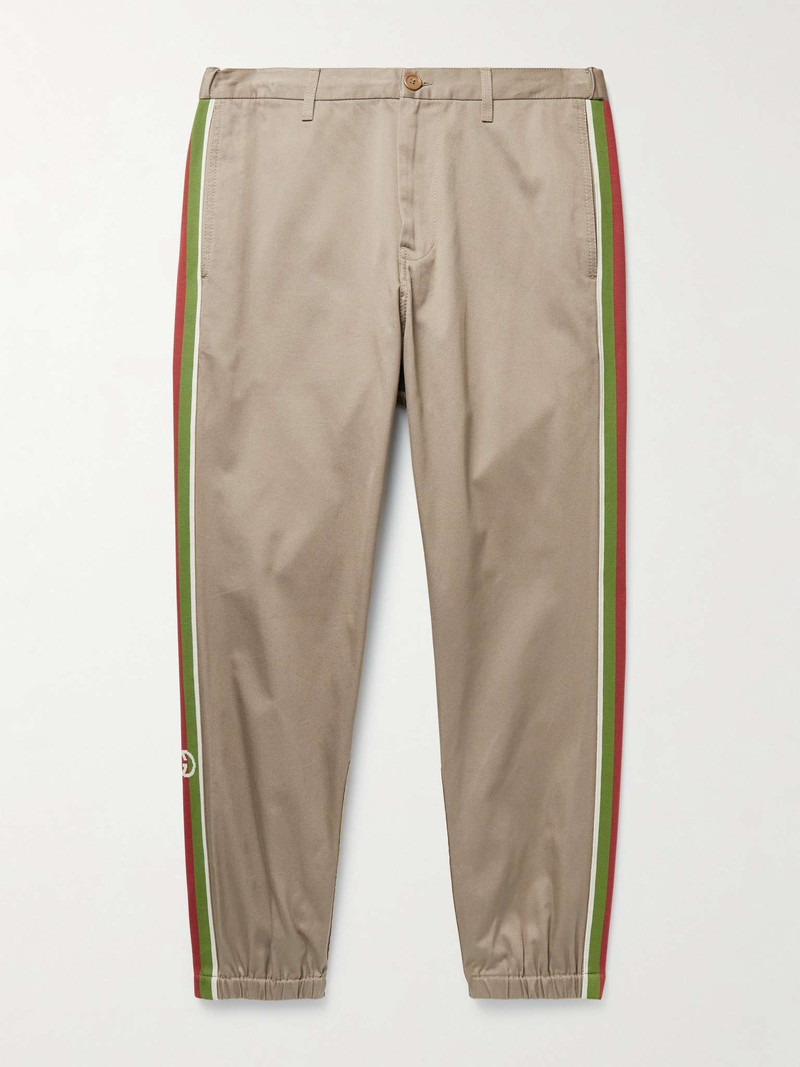 Slim-Fit Webbing-Trimmed Cotton-Drill Trousers - 1