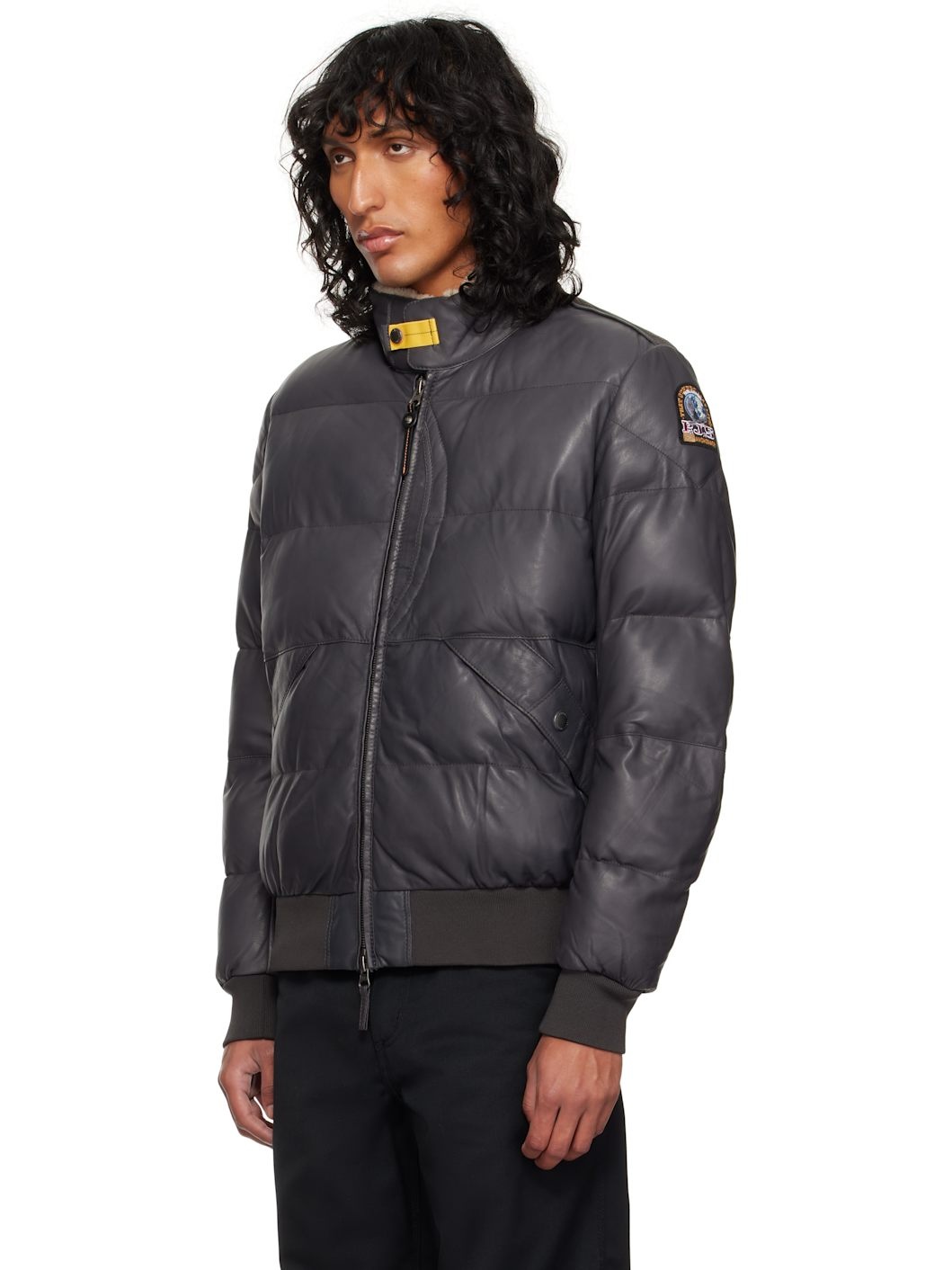 Gray Alf Leather Bomber Jacket - 4