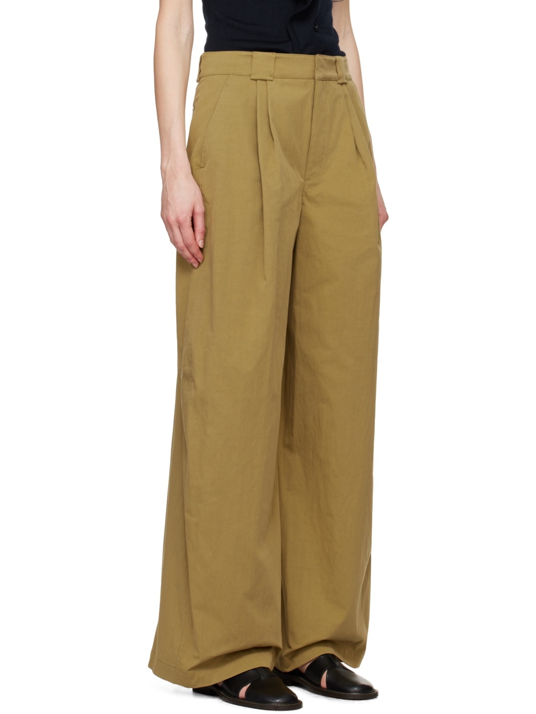Khaki Wide-Leg Trousers - 2